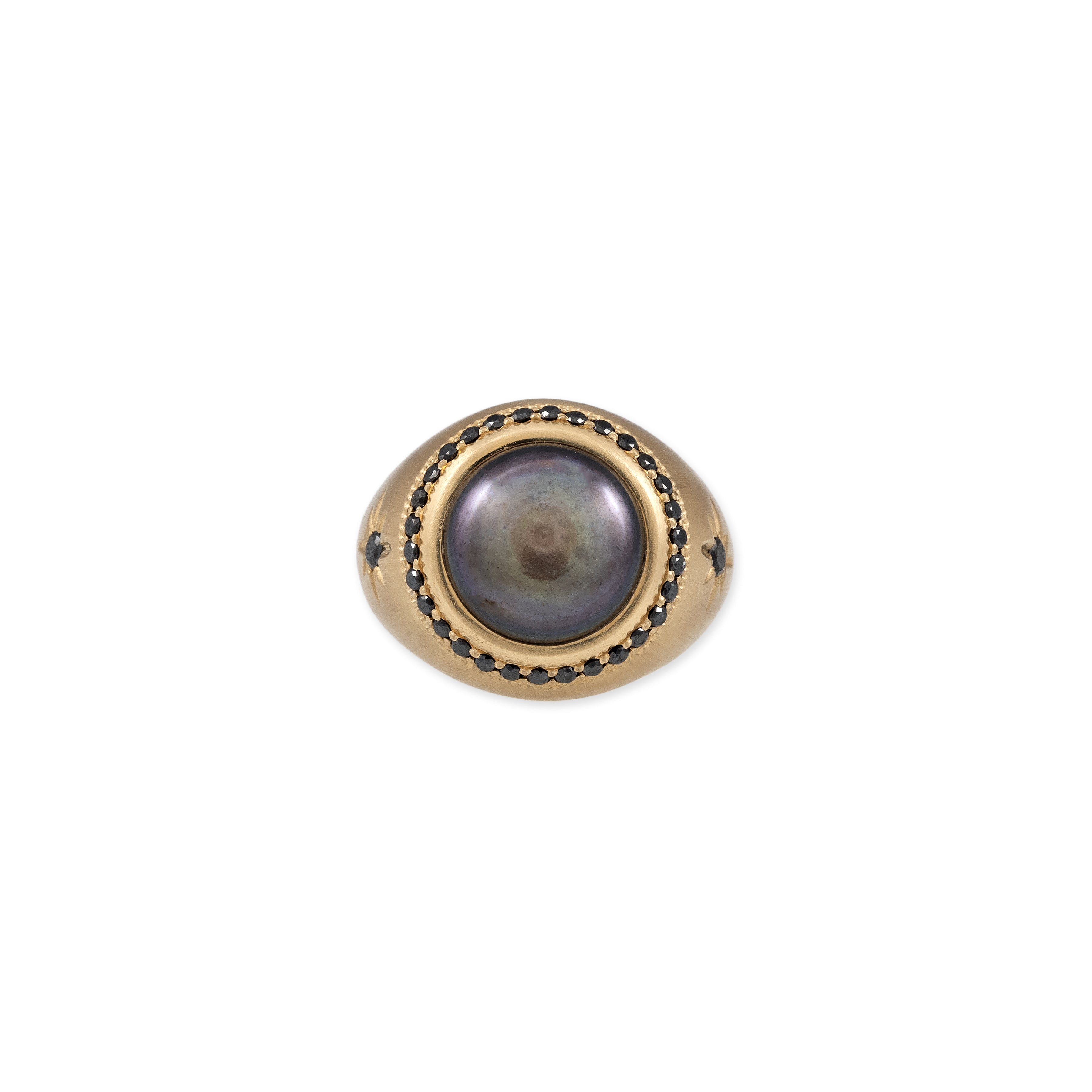 Pave Round Black Pearl Starburst Ring