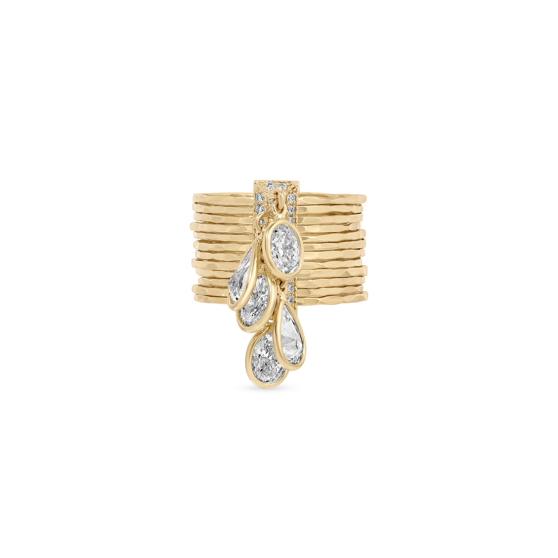Pave Brick Multi Waif Ring With Large Oval + Teardrop Diamond Shakers