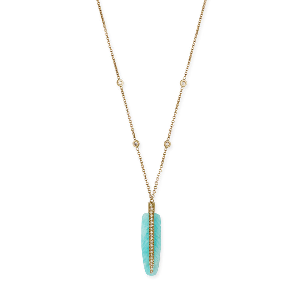 Pave Gemstone Feather Necklace