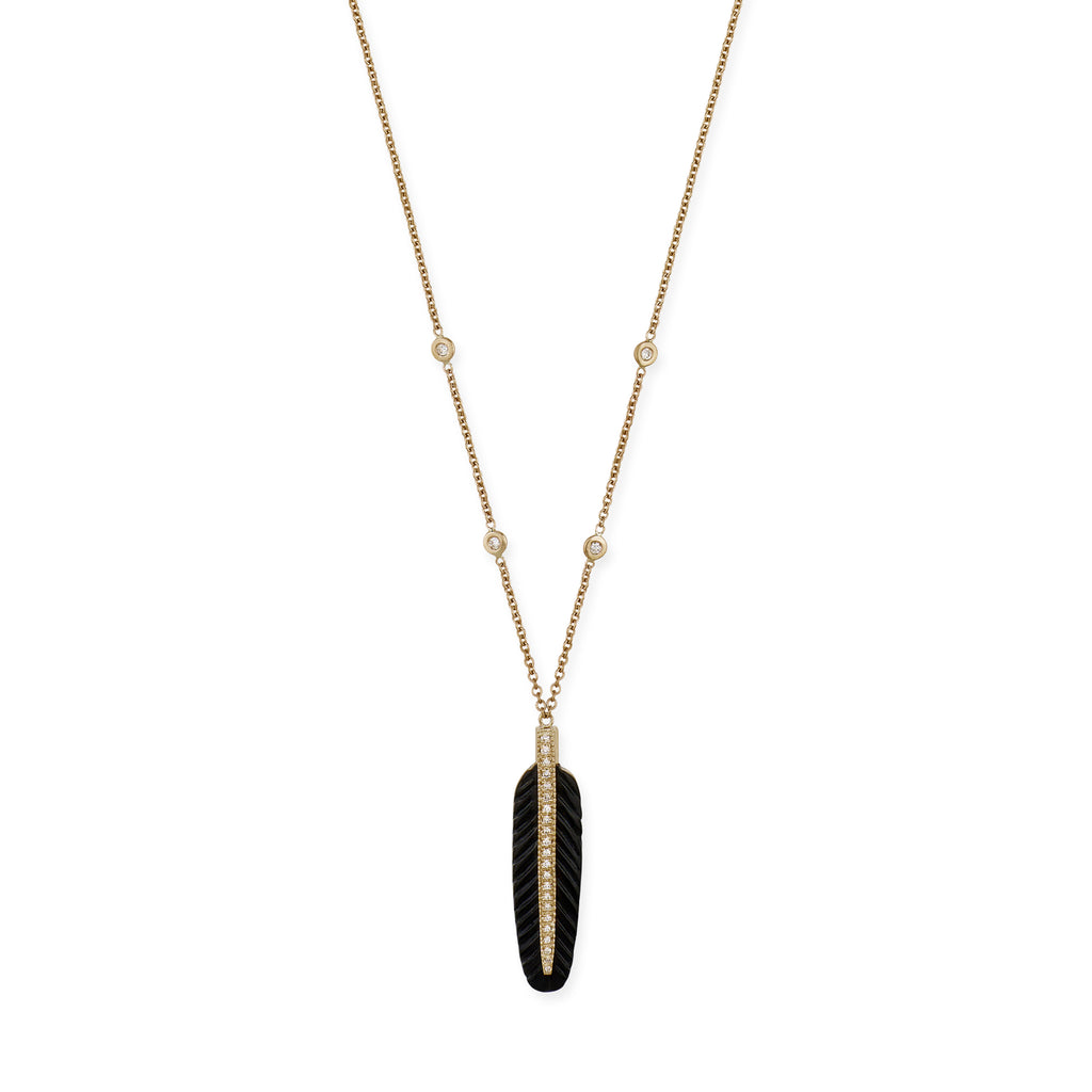Pave Gemstone Feather Necklace