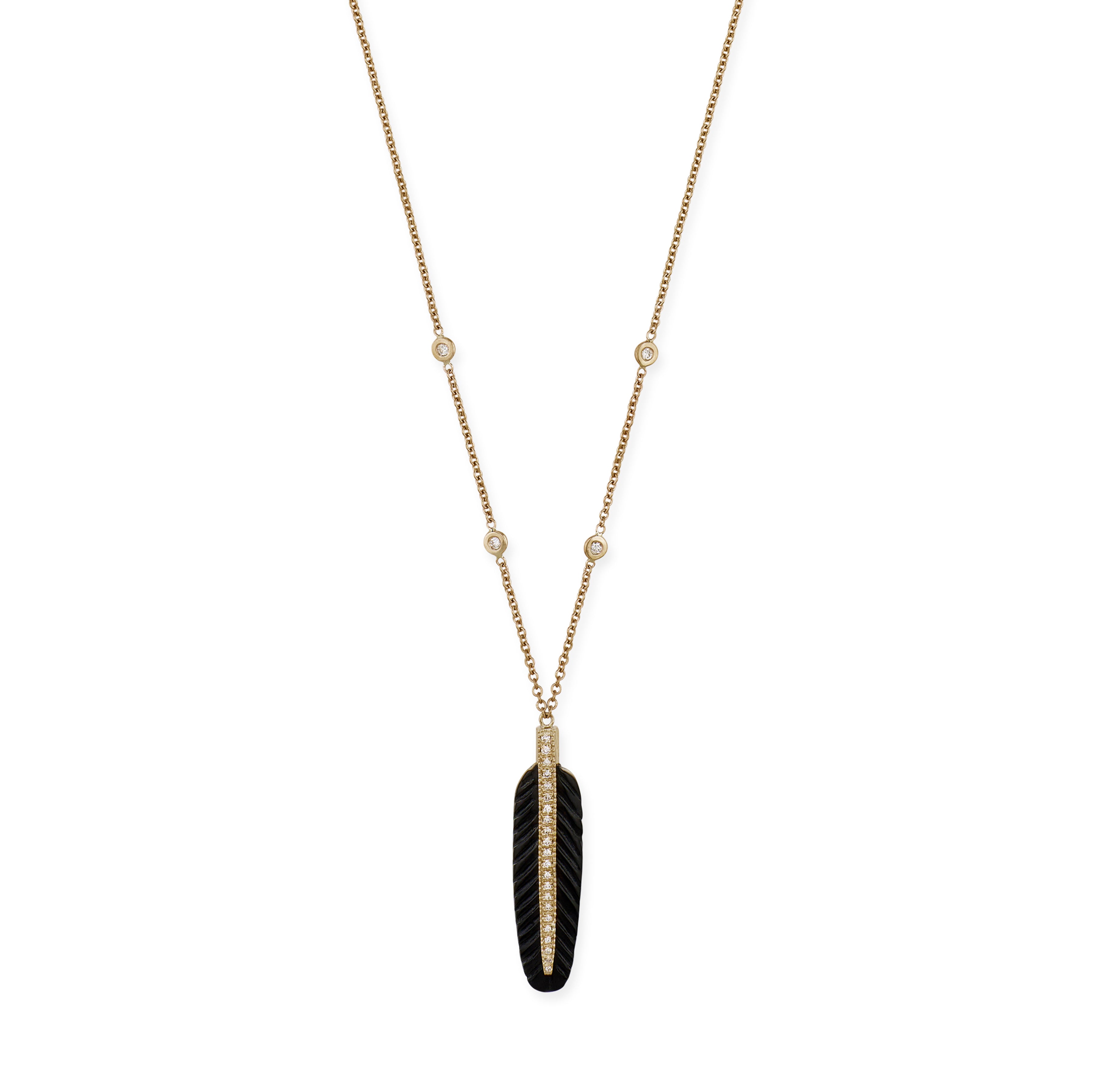 Pave Gemstone Feather Necklace