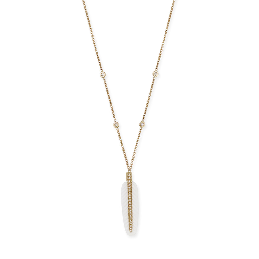 Pave Gemstone Feather Necklace