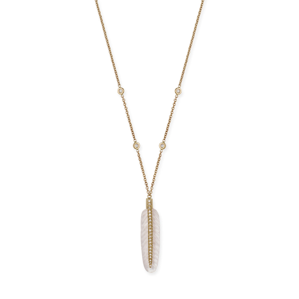 Pave Gemstone Feather Necklace
