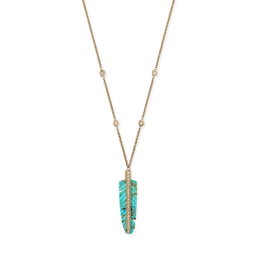 Pave Gemstone Feather Necklace