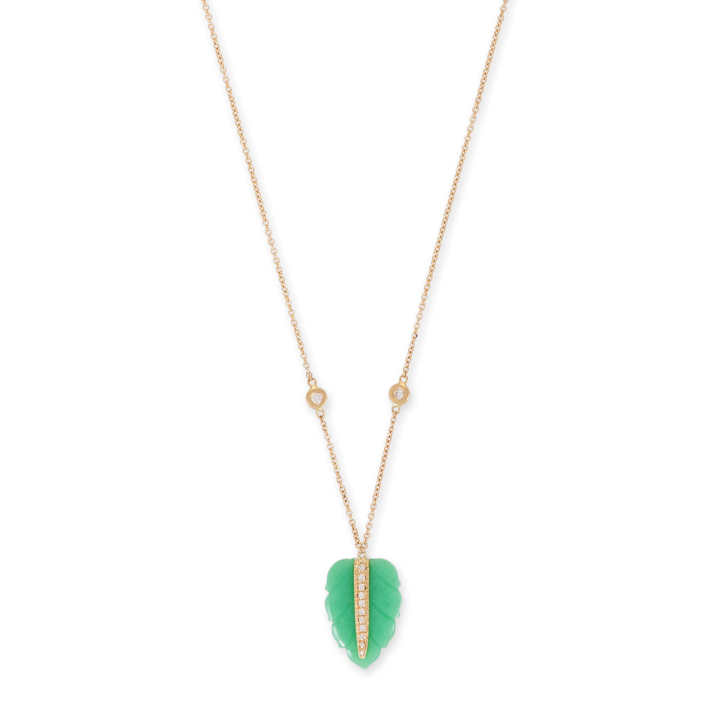 Small Pave Gemstone Leaf Diamond Necklace