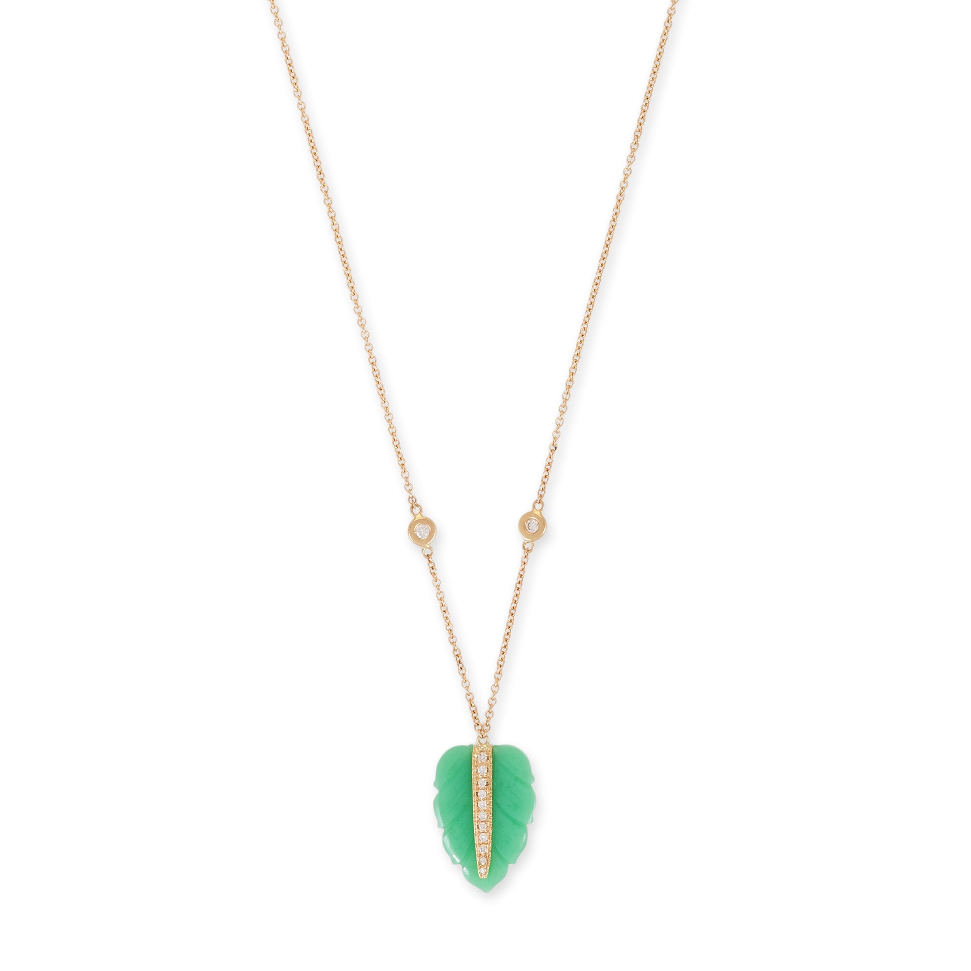 Small Pave Gemstone Leaf Diamond Necklace