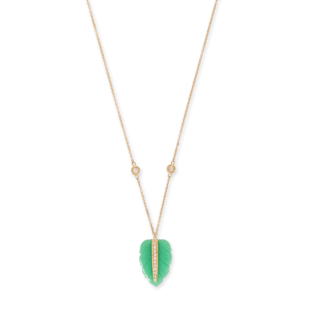 Small Pave Gemstone Leaf Diamond Necklace