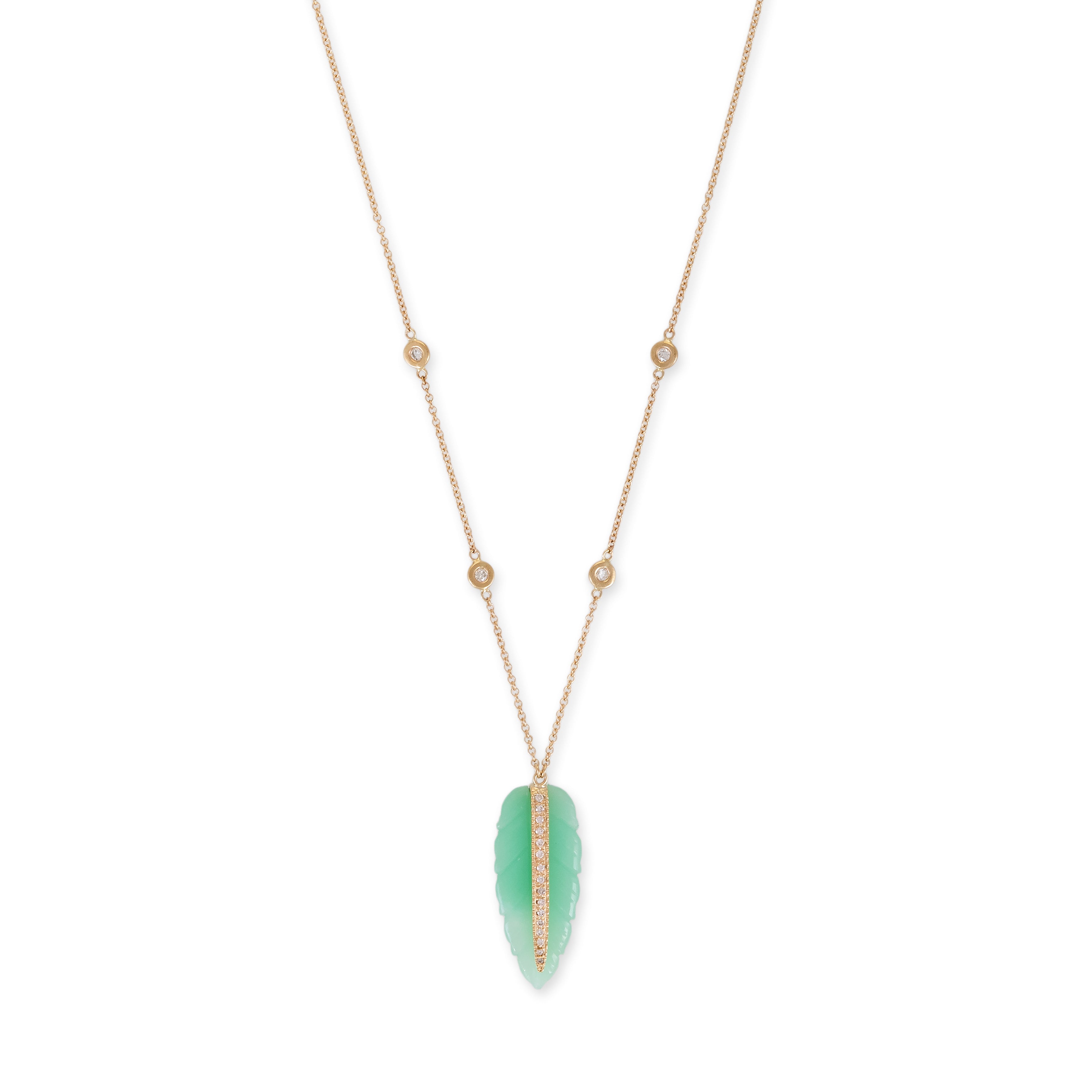 Pave Gemstone Leaf Diamond Necklace
