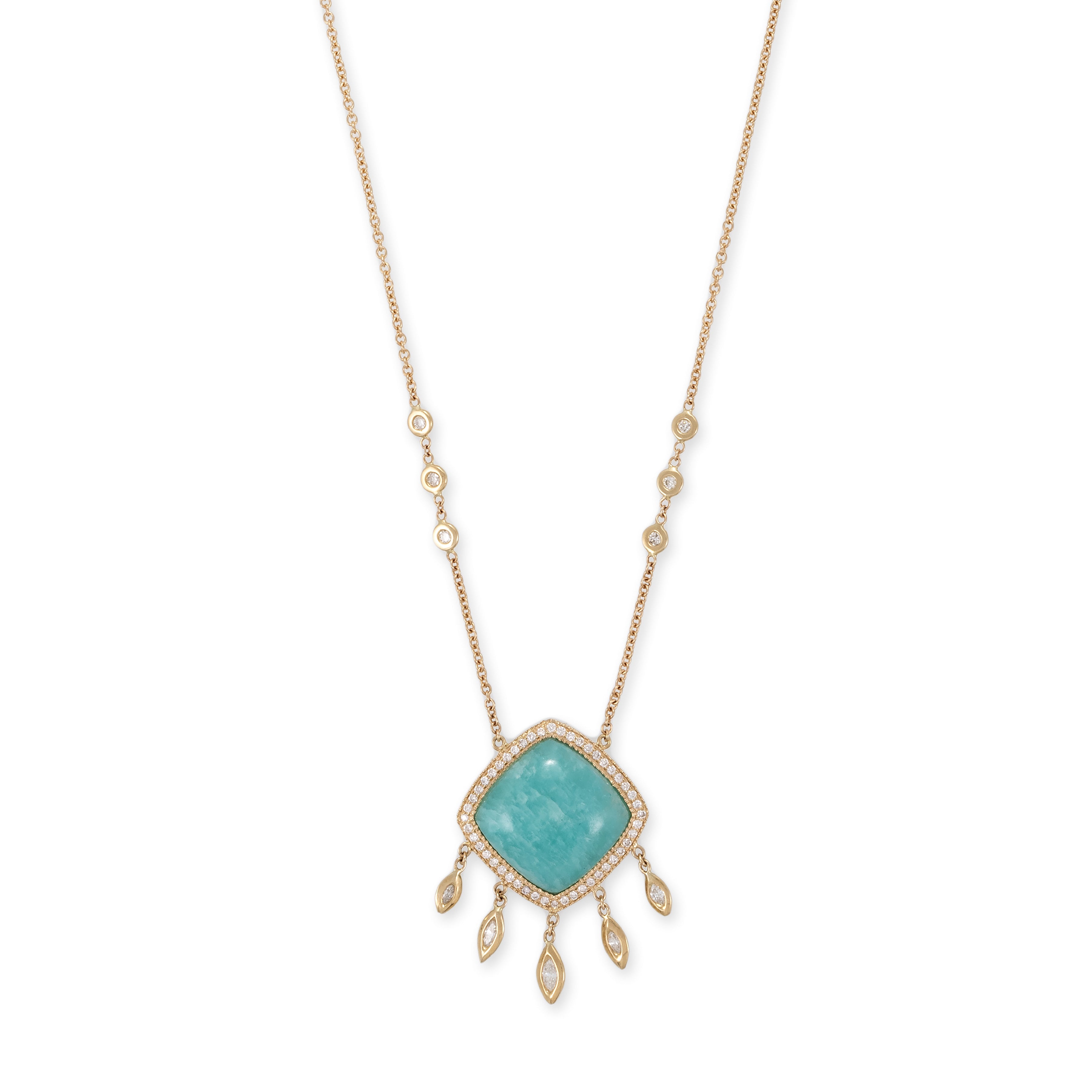 PAVE AMAZONITE TRILLION + 5 MARQUISE DIAMOND SHAKER NECKLACE