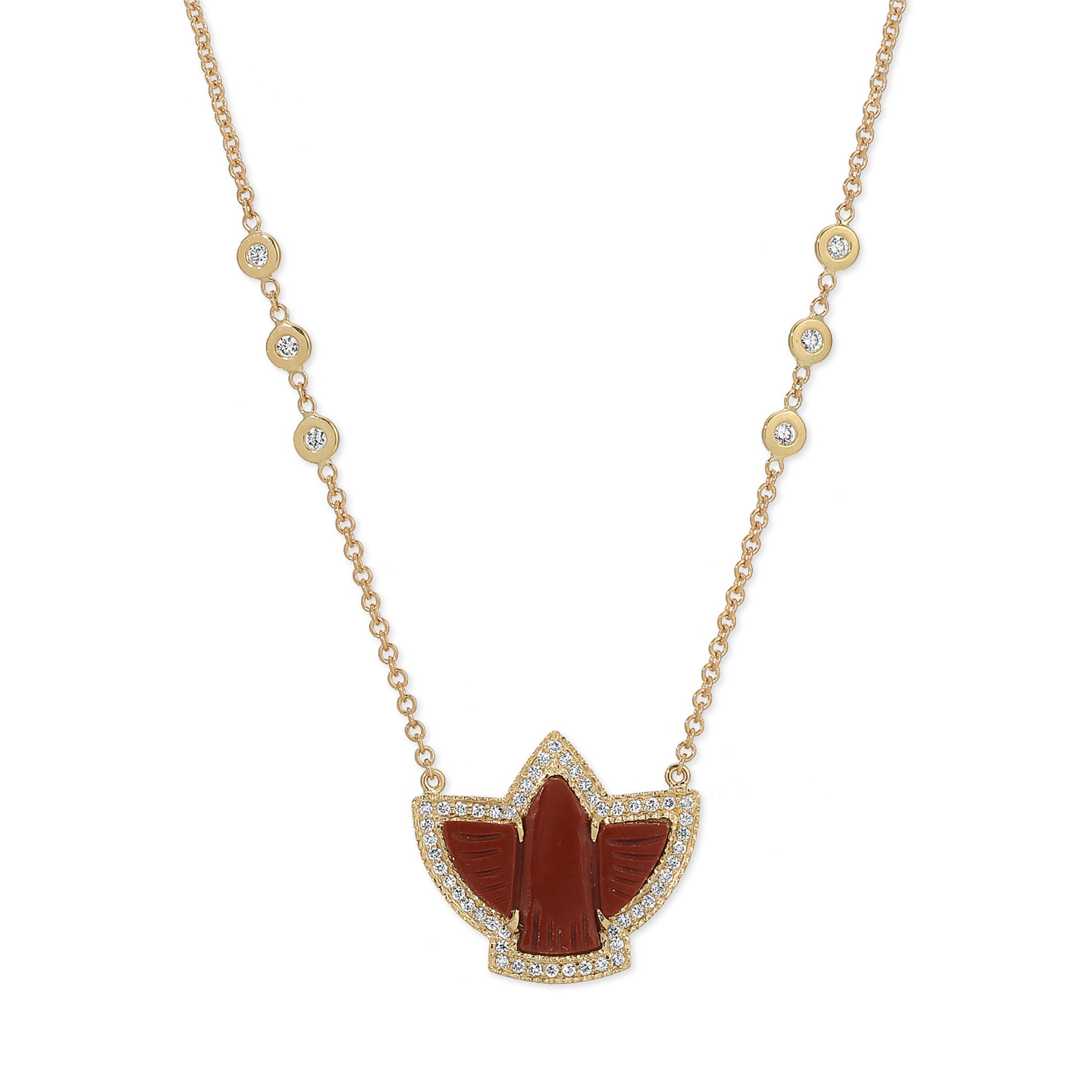 Pave Baby Red Jasper Thunderbird Necklace