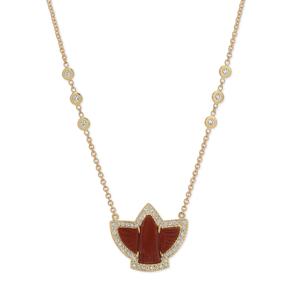 Pave Baby Red Jasper Thunderbird Necklace
