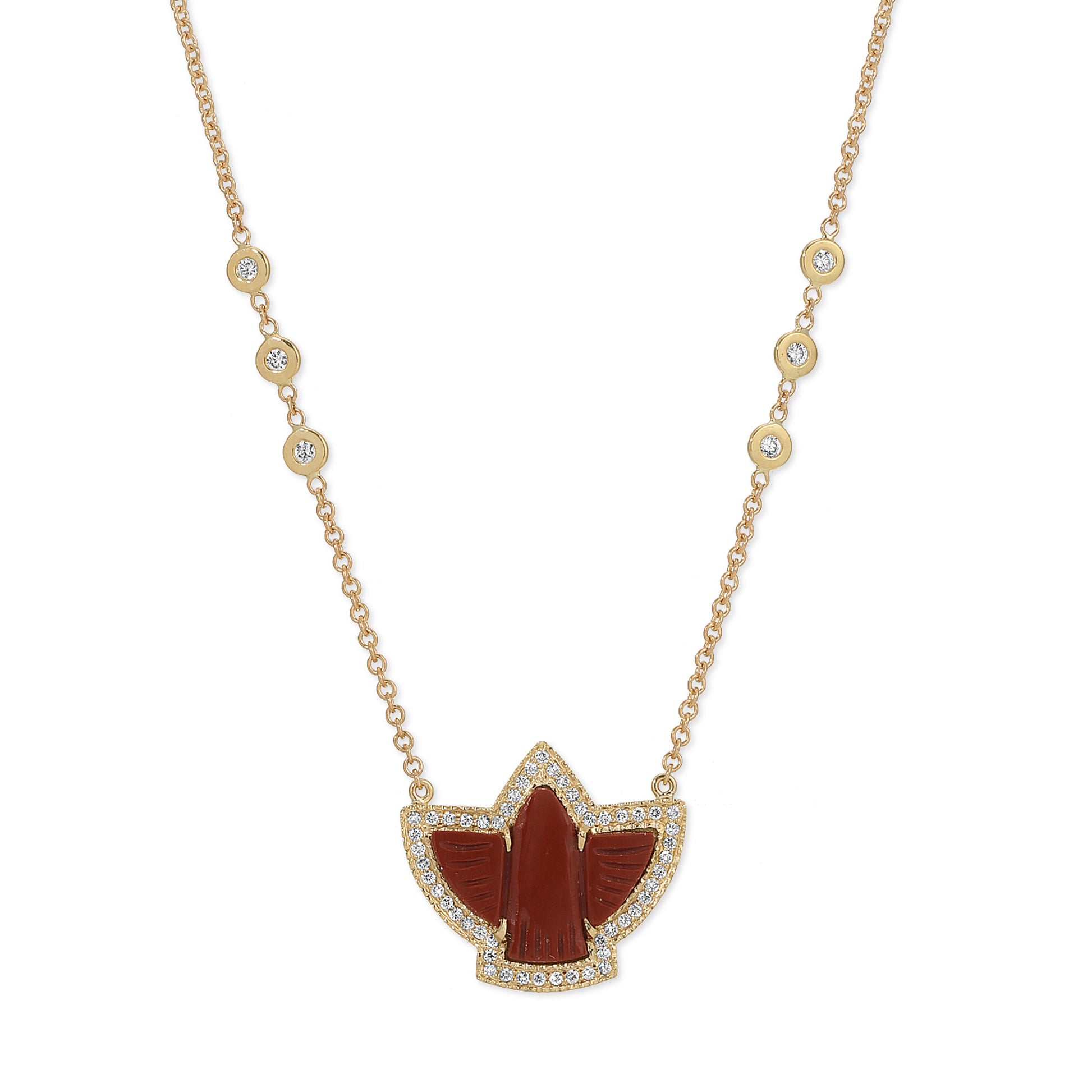 Pave Baby Red Jasper Thunderbird Necklace