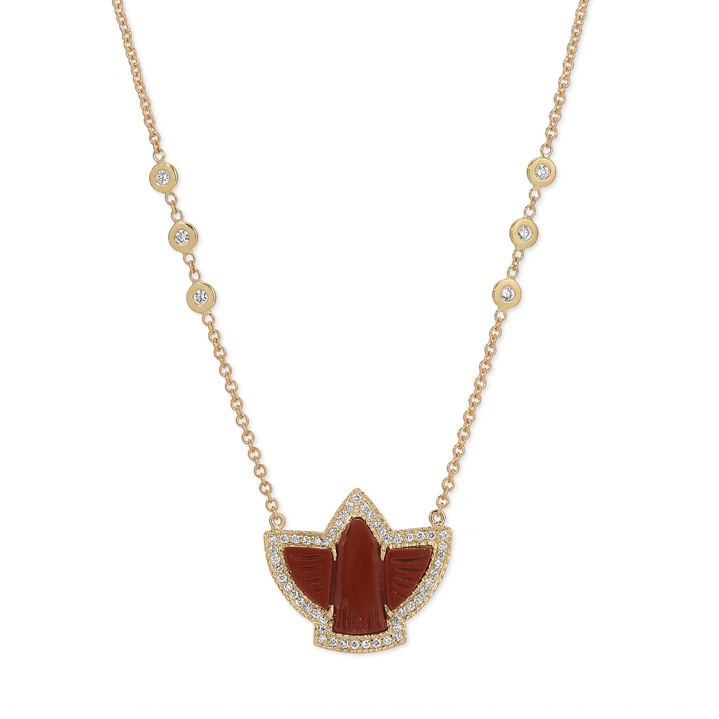 Pave Baby Red Jasper Thunderbird Necklace
