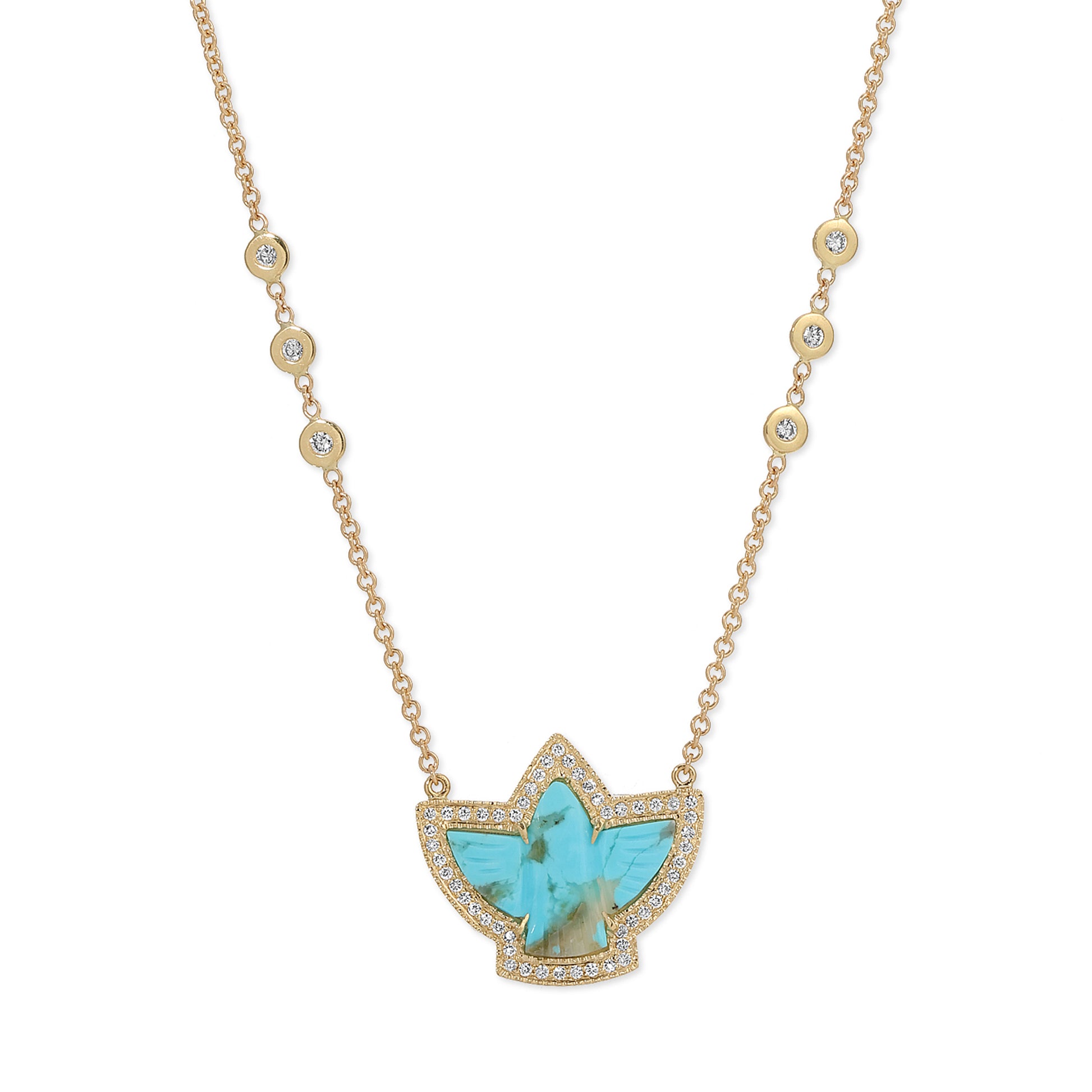 Pave Baby Turquoise Thunderbird Necklace