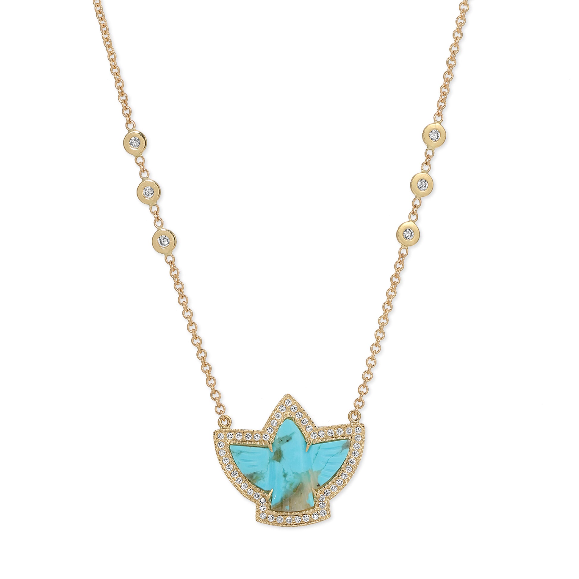 Pave Baby Turquoise Thunderbird Necklace