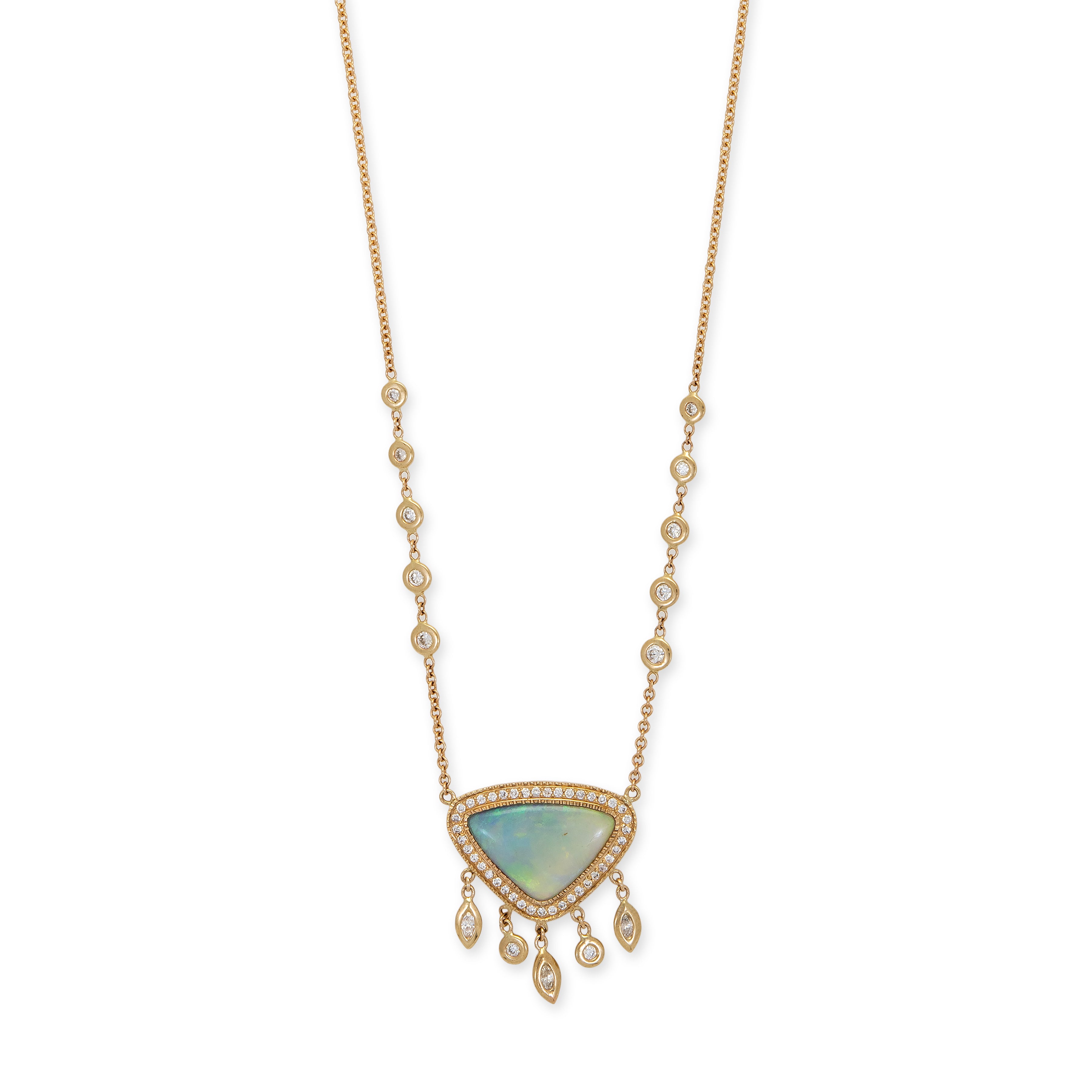 Pave Opal Trillion + Marquise + Round Diamond Shaker Necklace
