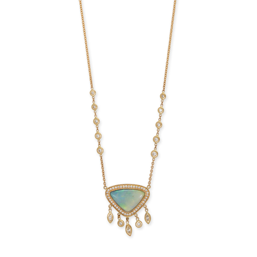 PAVE OPAL TRILLION + MARQUISE + ROUND DIAMOND SHAKER NECKLACE