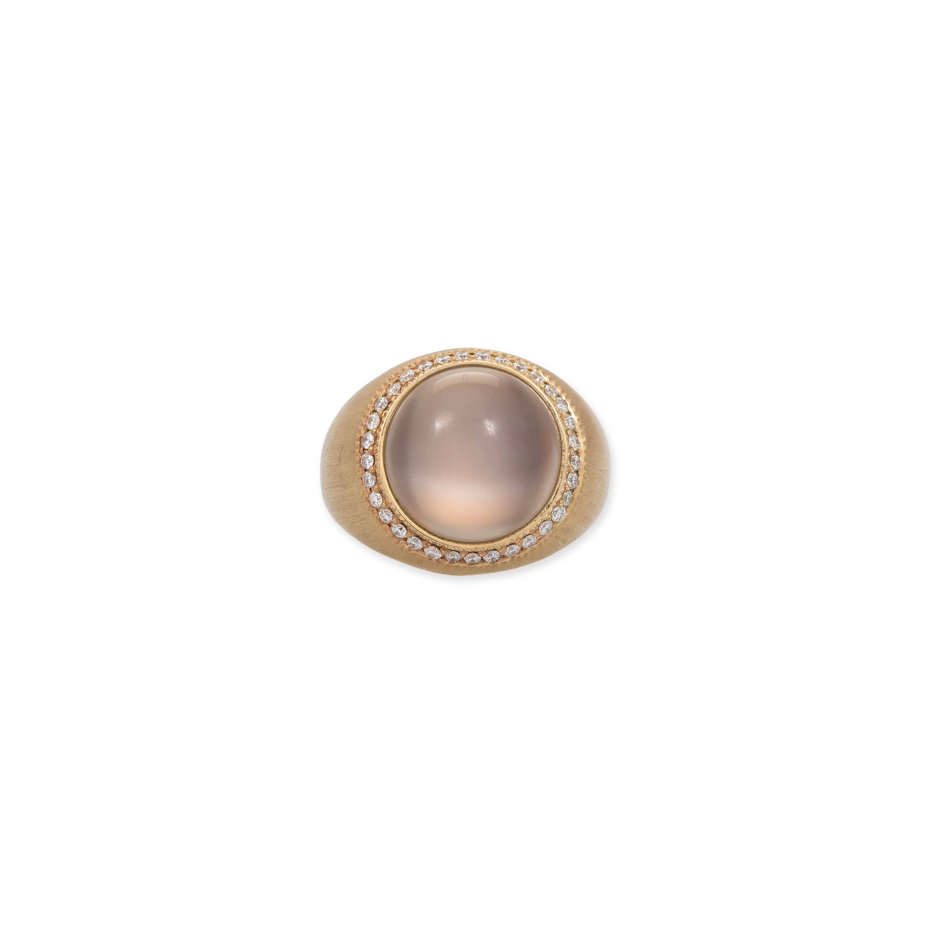 PAVE BORDER ROUND CATS EYE MOONSTONE RING