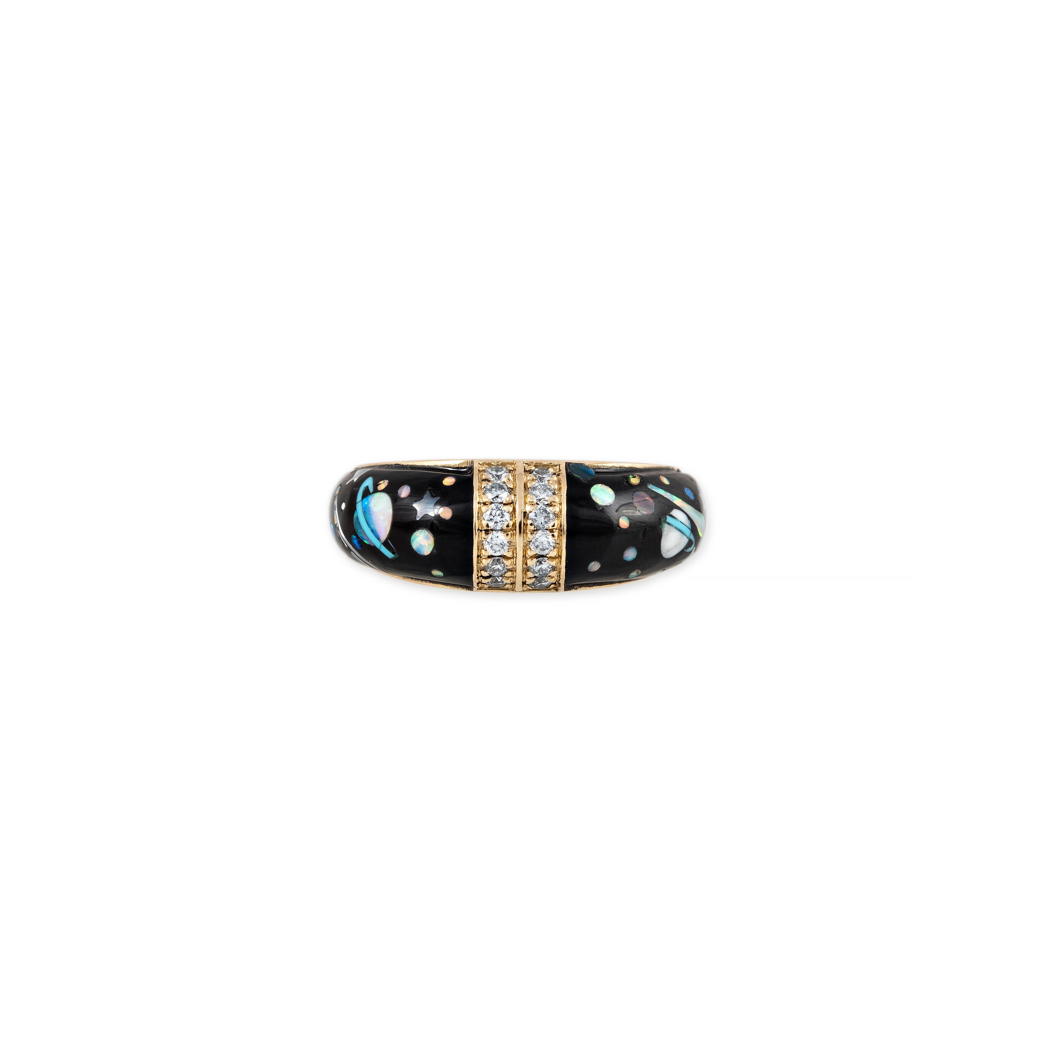 Pave Center Galaxy Onyx + Opal Inlay Dome Ring