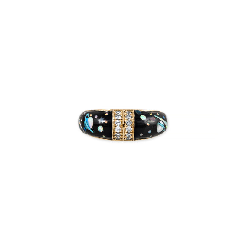 PAVE CENTER GALAXY ONYX + OPAL INLAY DOME RING