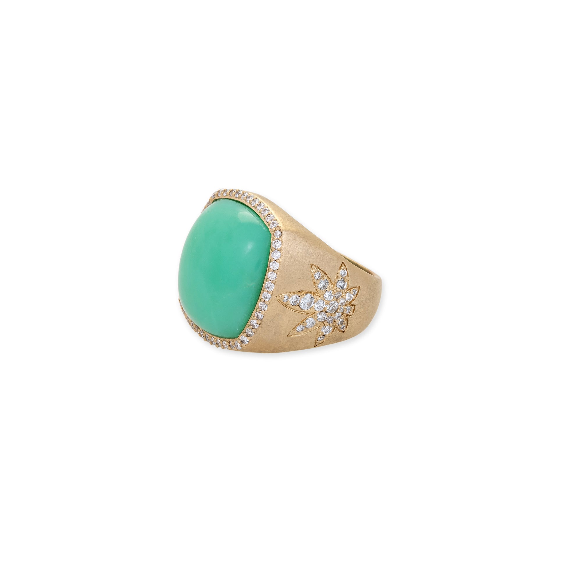 PAVE CHRYSOPRASE SQUARE + PAVE SWEET LEAF SIDES RING