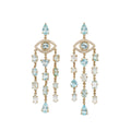 Pave Eye + Aquamarine Chandelier Earrings