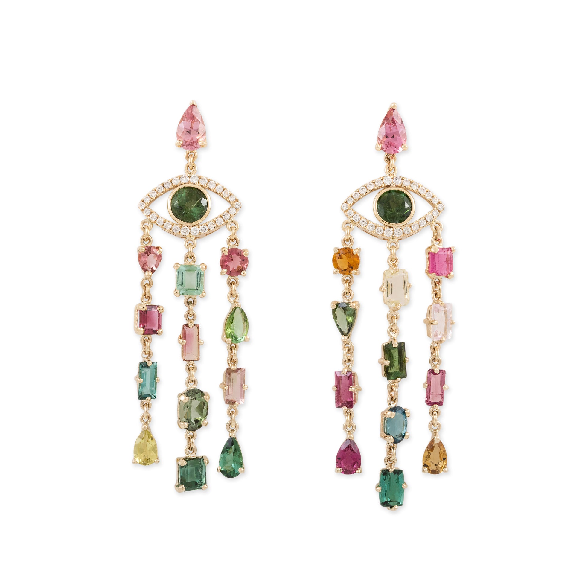 Pave Eye + Tourmaline Chandelier Earrings