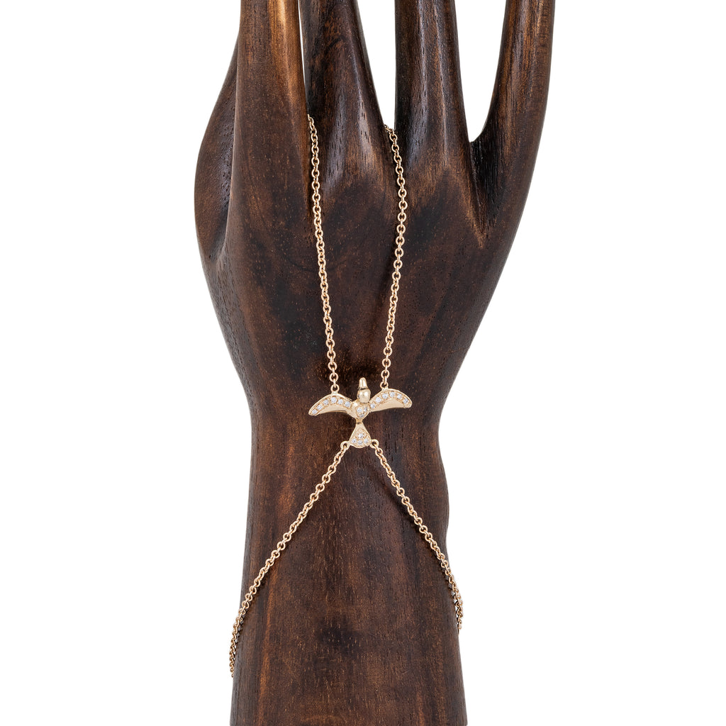 Pave Diamond Flying Bird Double Stem Finger Bracelet