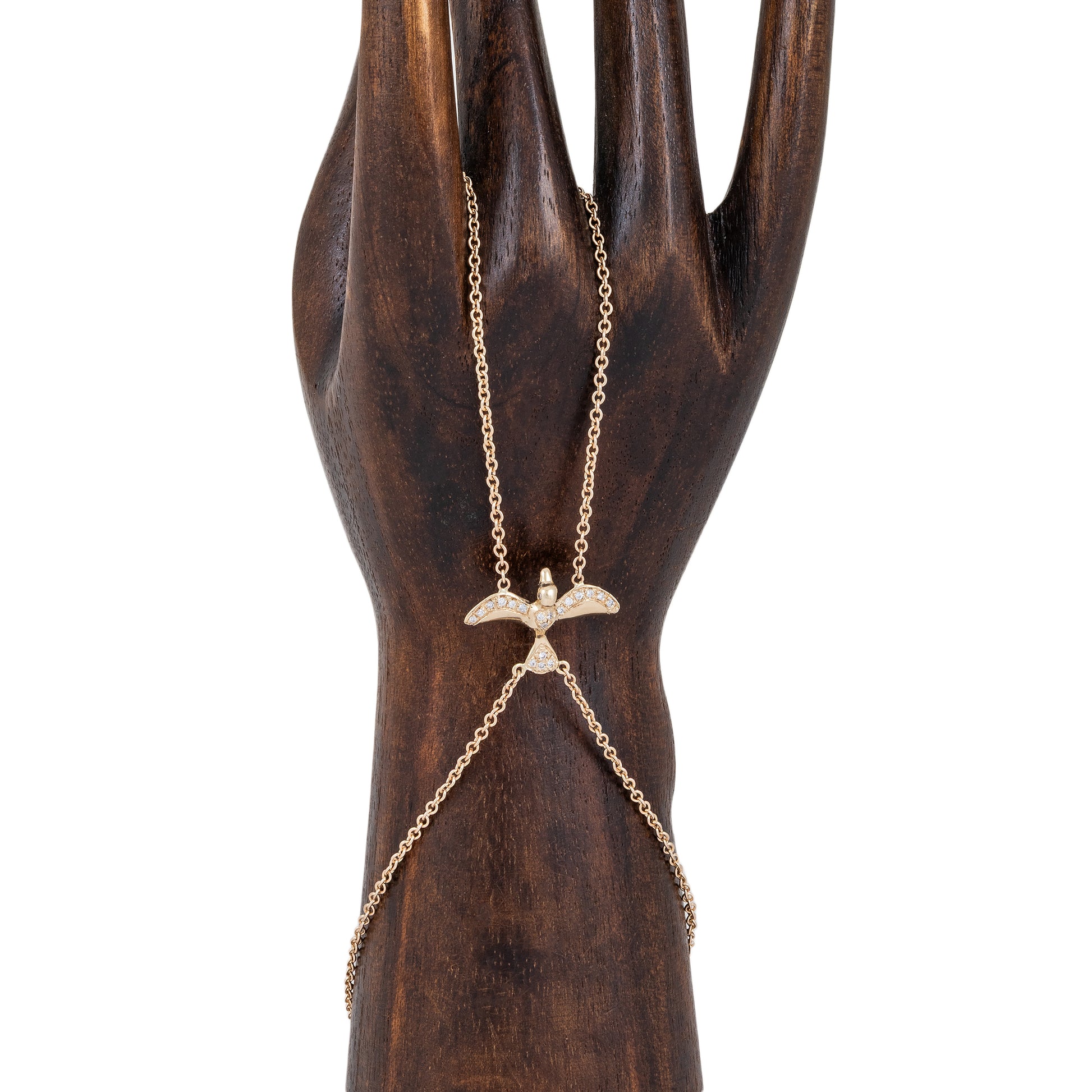 Pave Diamond Flying Bird Double Stem Finger Bracelet