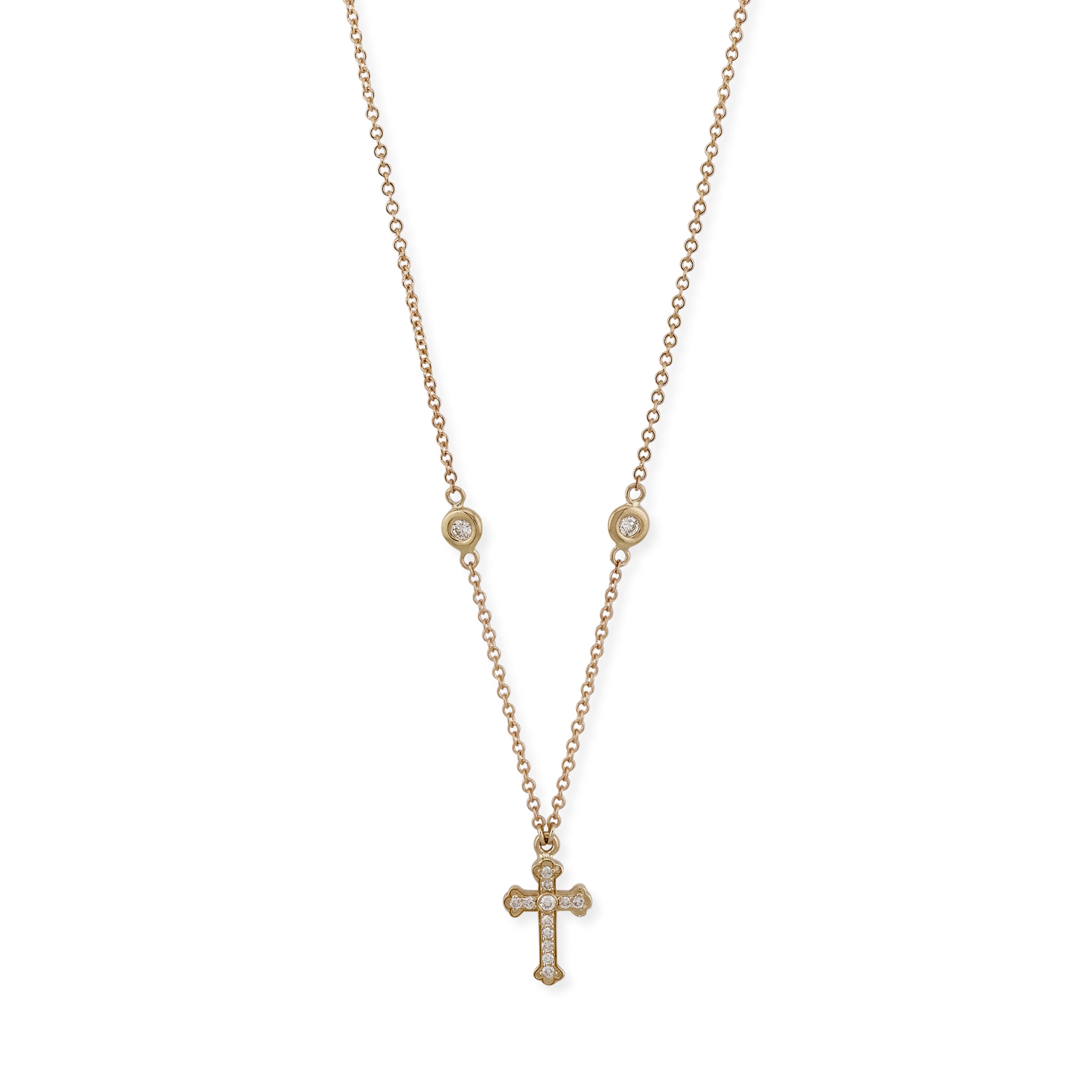 Tiny Pave Diamond Cross Necklace