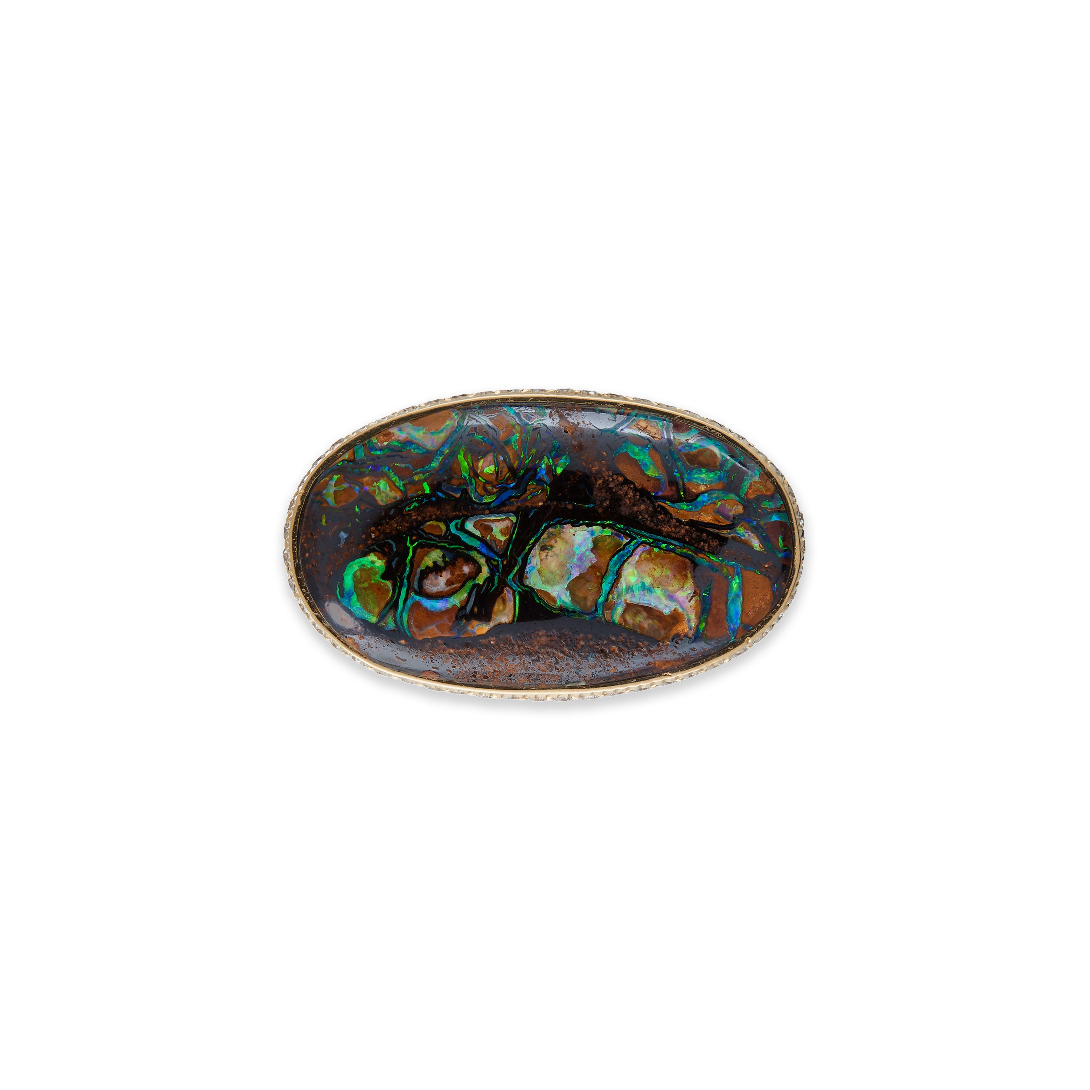 Pave Horizontal Oval Koroit Opal Ring