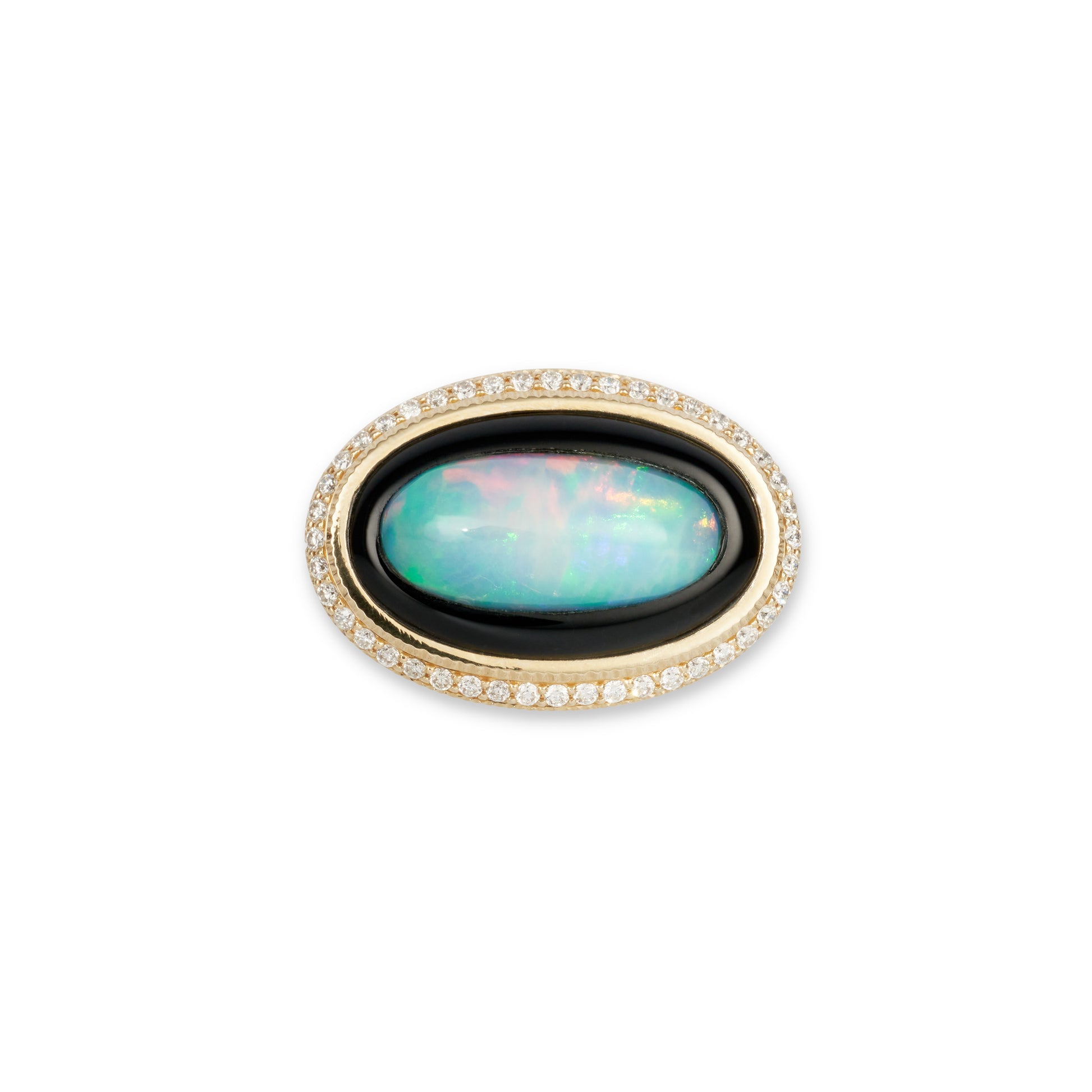 Pave Oval Onyx + Opal Diamond Starburst Ring