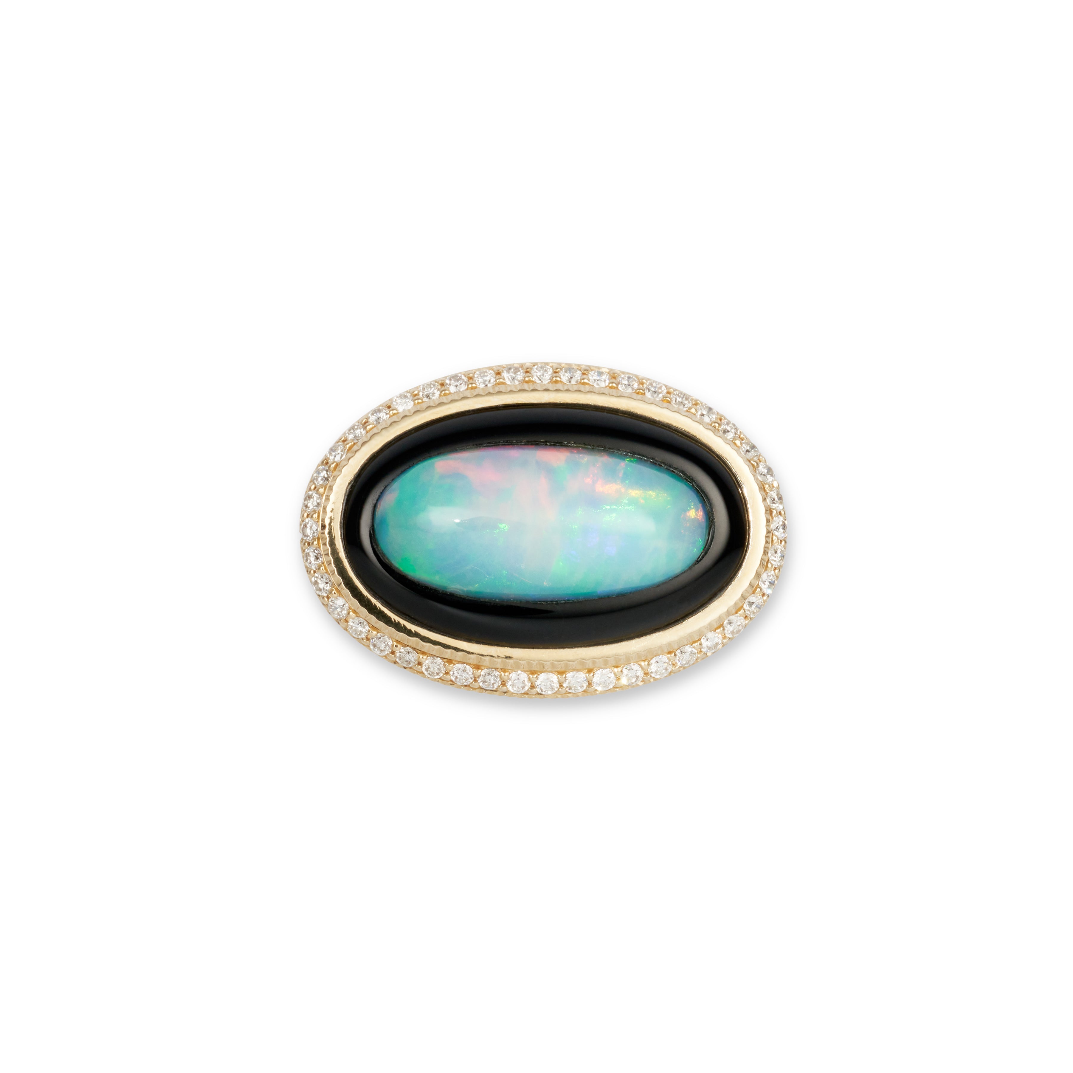 Pave Oval Onyx + Opal Diamond Starburst Ring