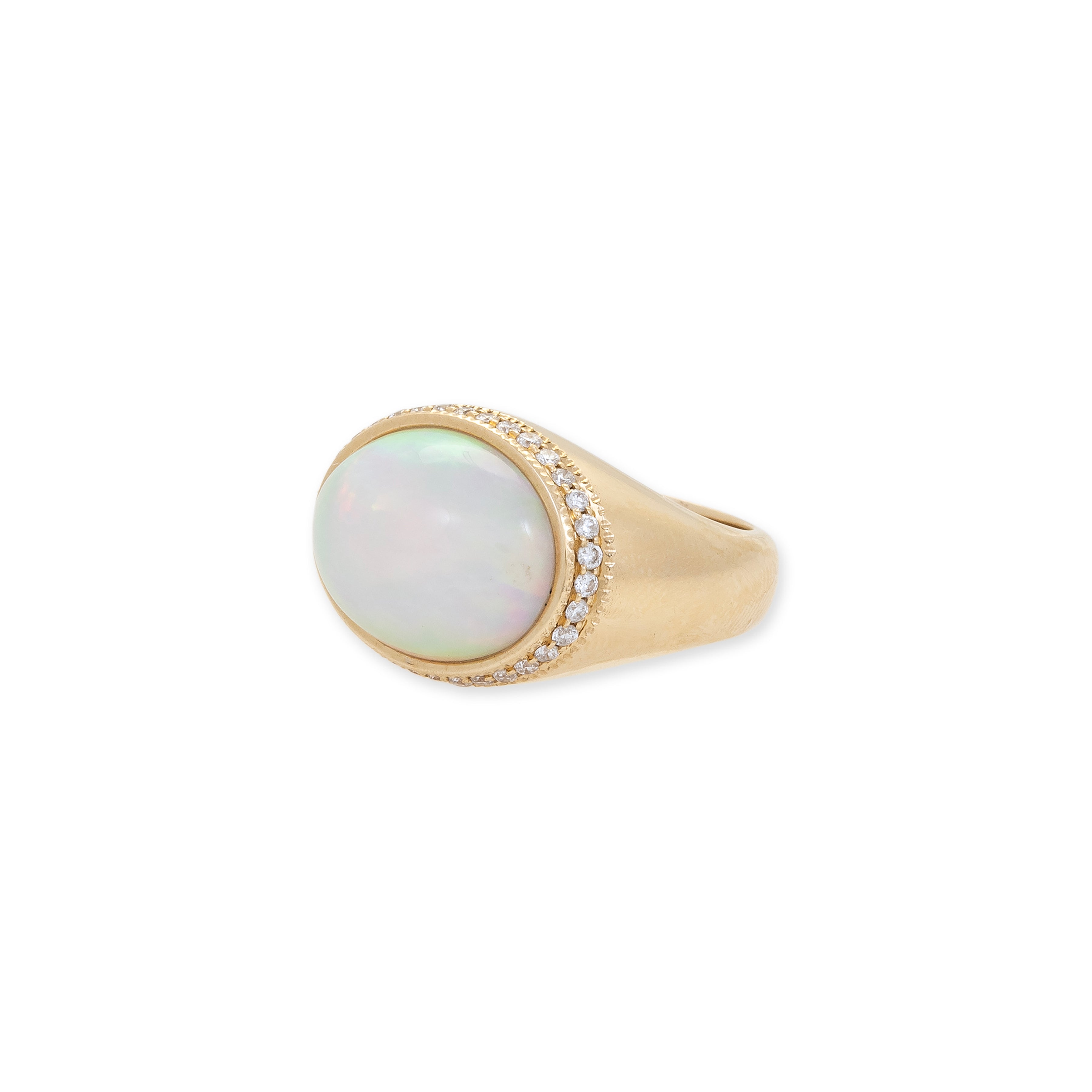 Pave Horizontal Oval Opal Ring