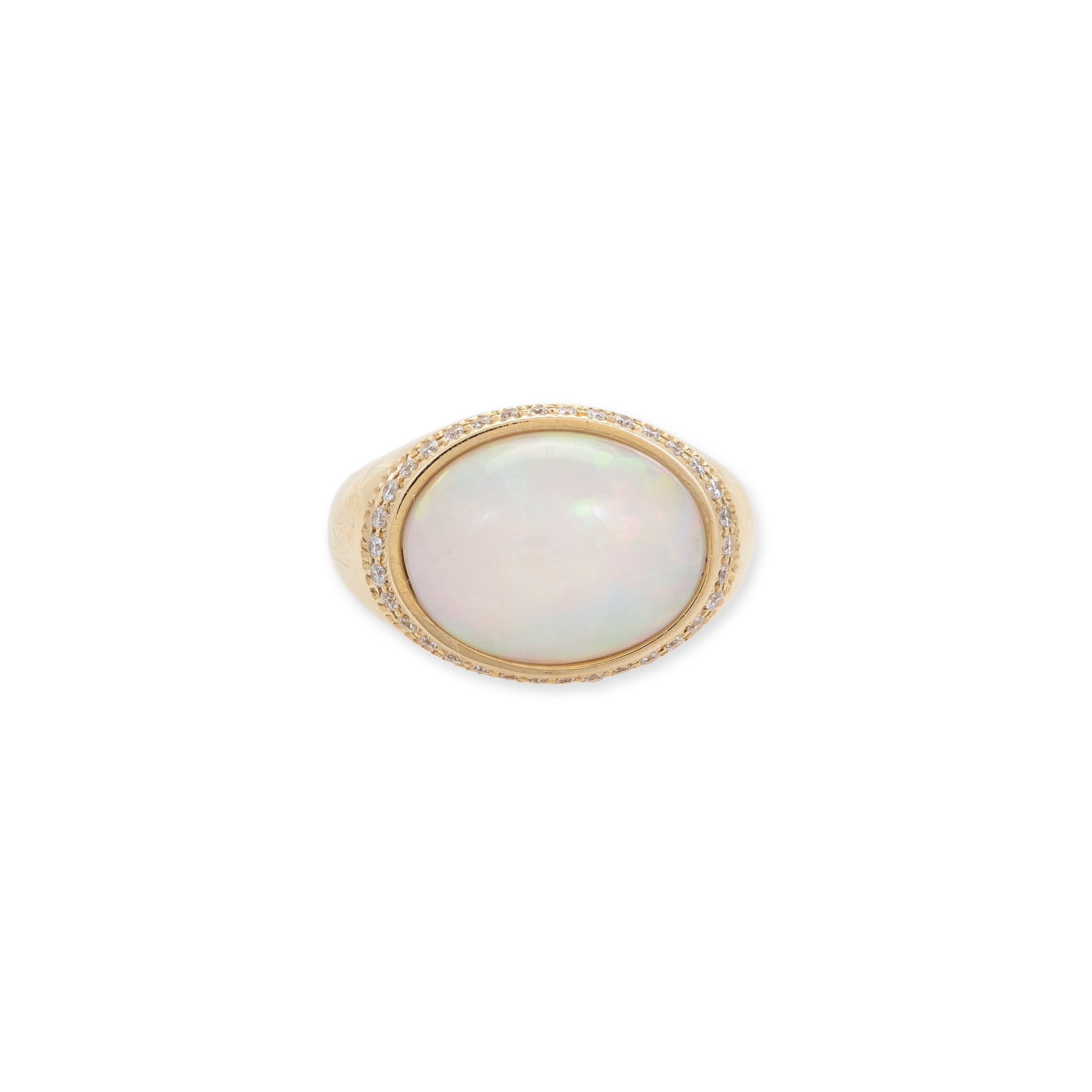 Pave Horizontal Oval Opal Ring