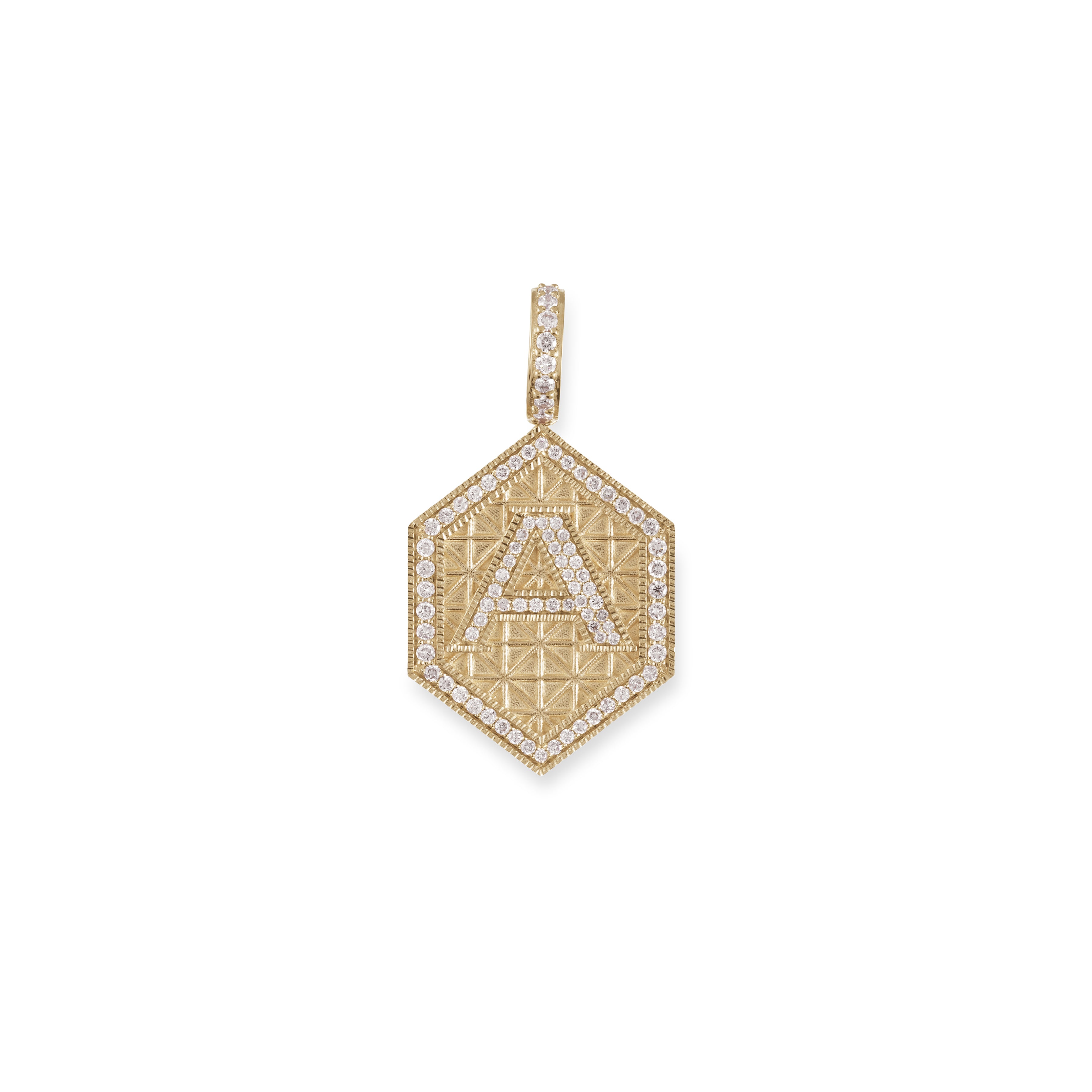 Pave Initial Geometric Hexagon Charm