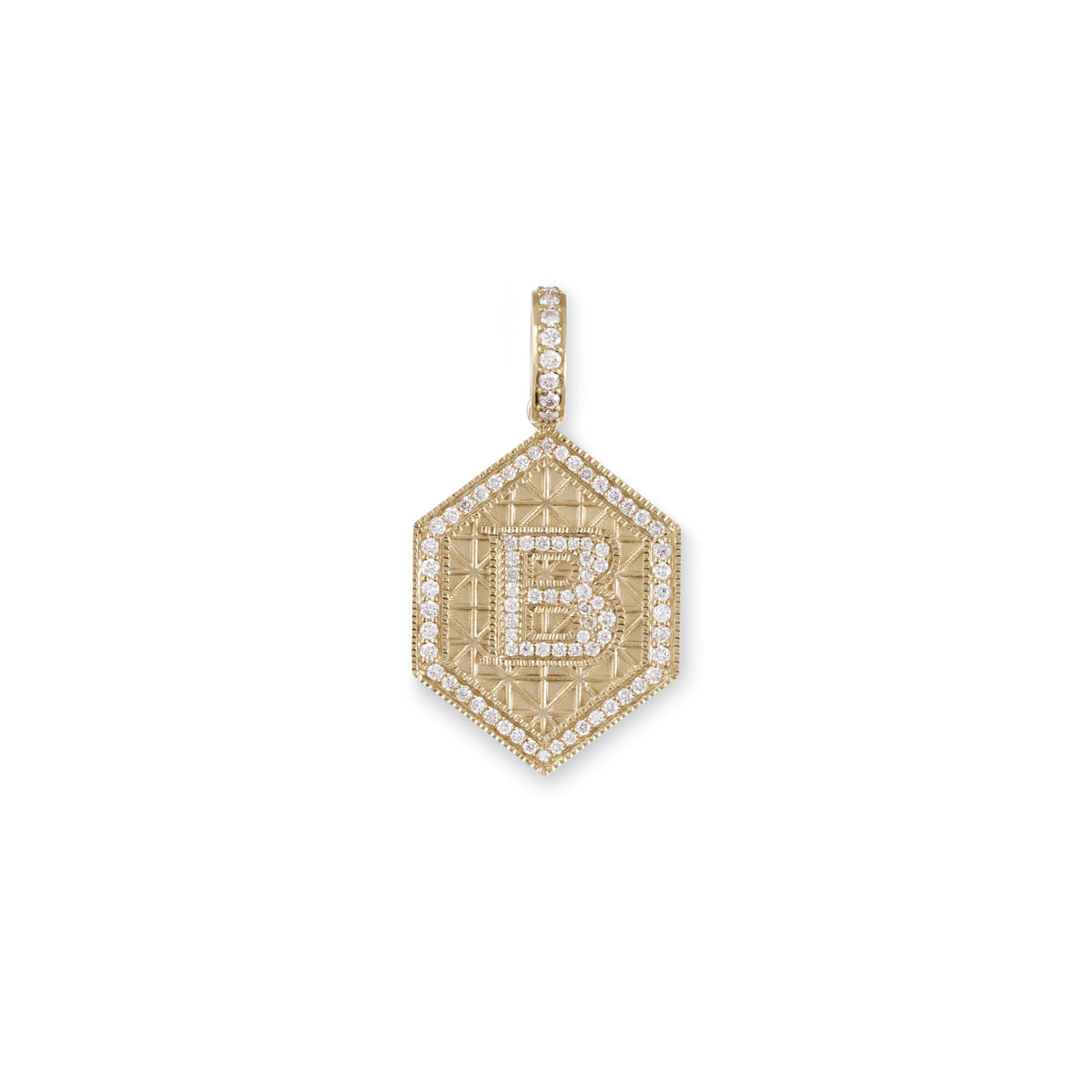 Pave Initial Geometric Hexagon Charm