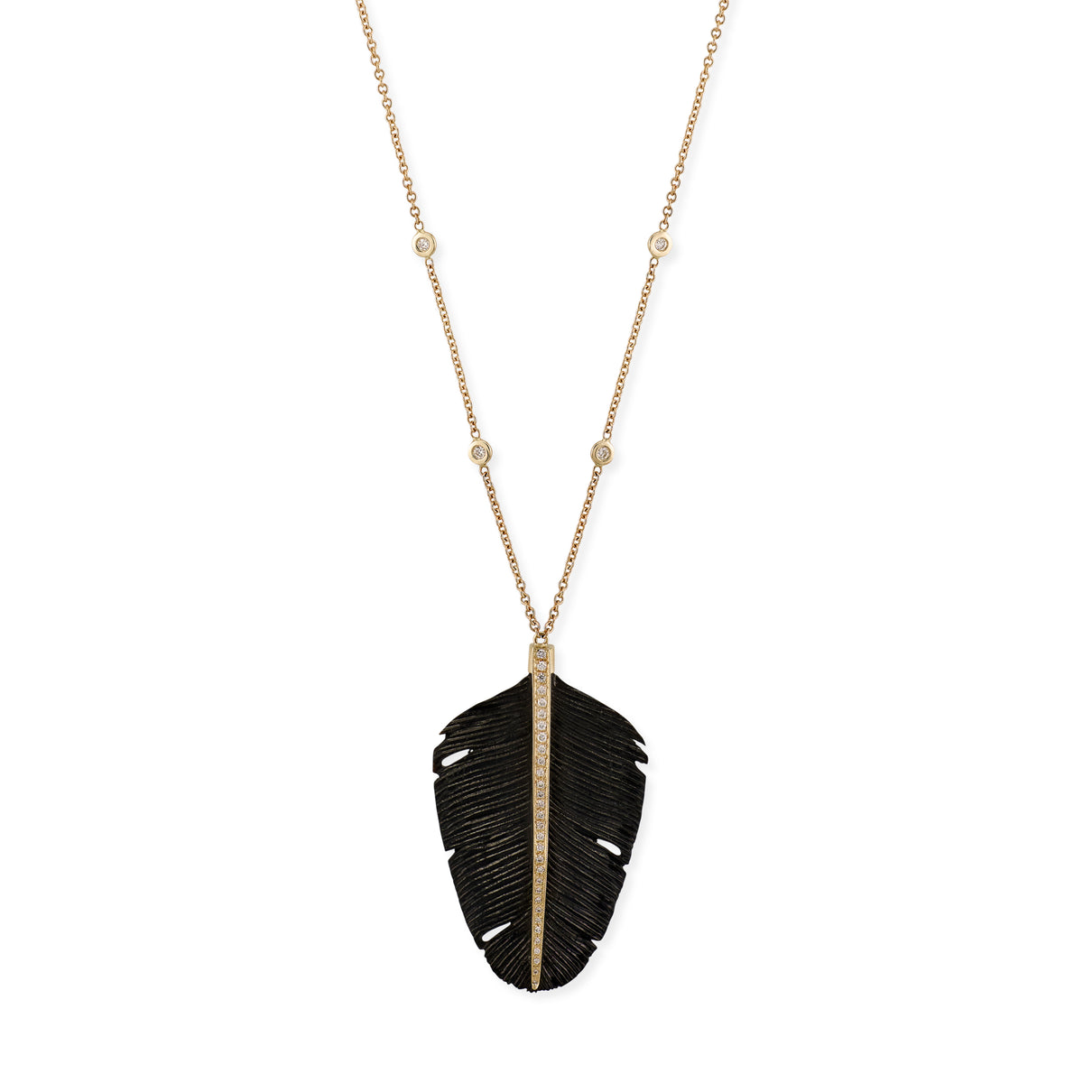 Large Pavé Diamond Feather Necklace