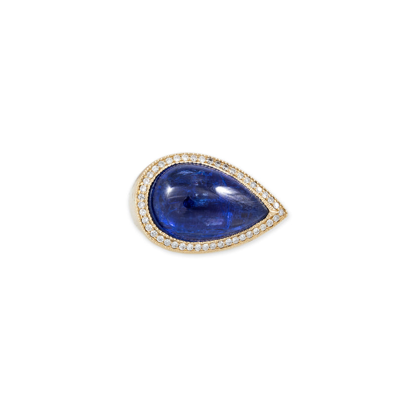 PAVE SIDEWAY TANZANITE TEARDROP RING