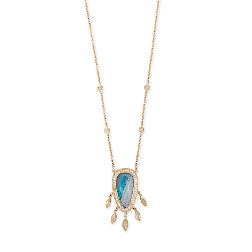 PAVE OMBRE BLUE OPAL TEARDROP + MARQUISE DIAMOND SHAKER NECKLACE