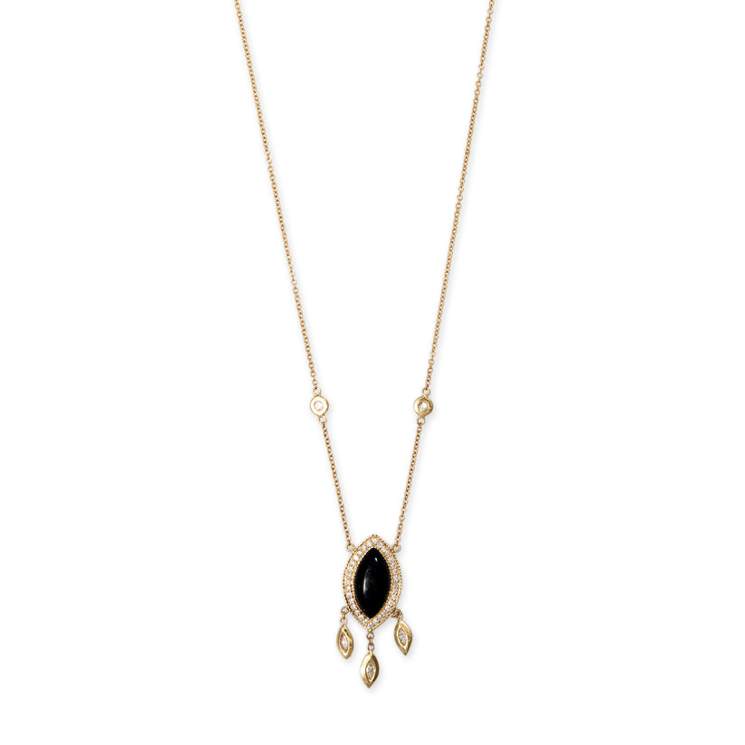 PAVE SMALL ONYX MARQUISE + MARQUISE DIAMOND SHAKER NECKLACE