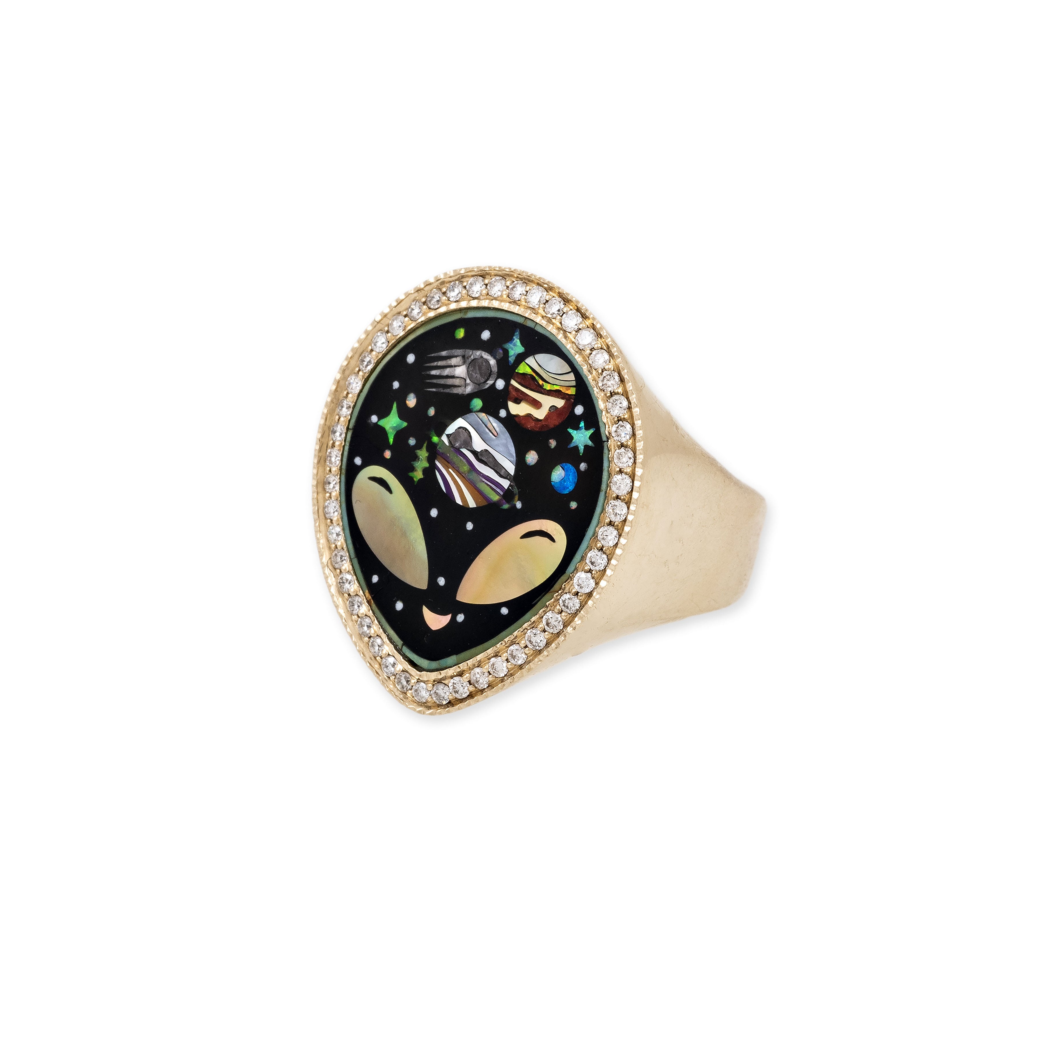 PAVE ONYX + PEARL ALIEN GALAXY INLAY RING