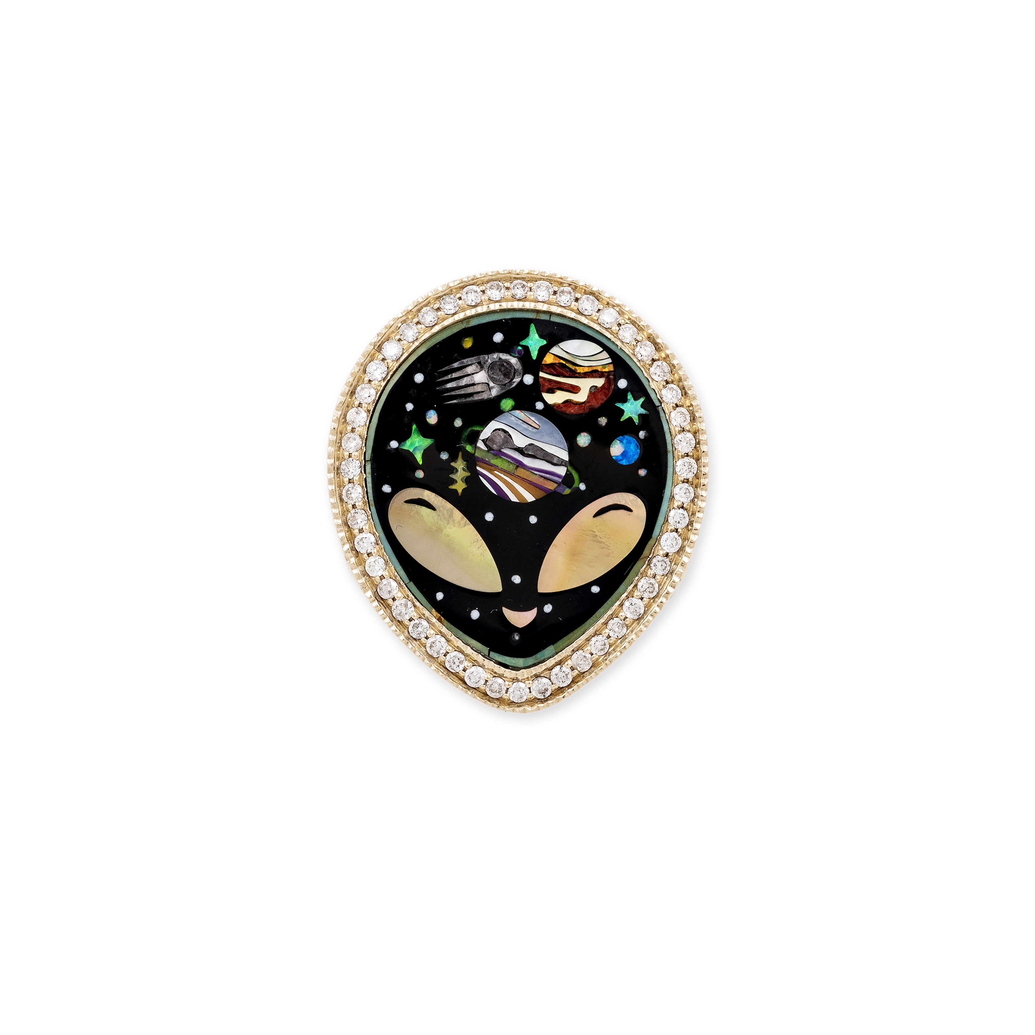 Pave Onyx + Pearl Alien Galaxy Inlay Ring