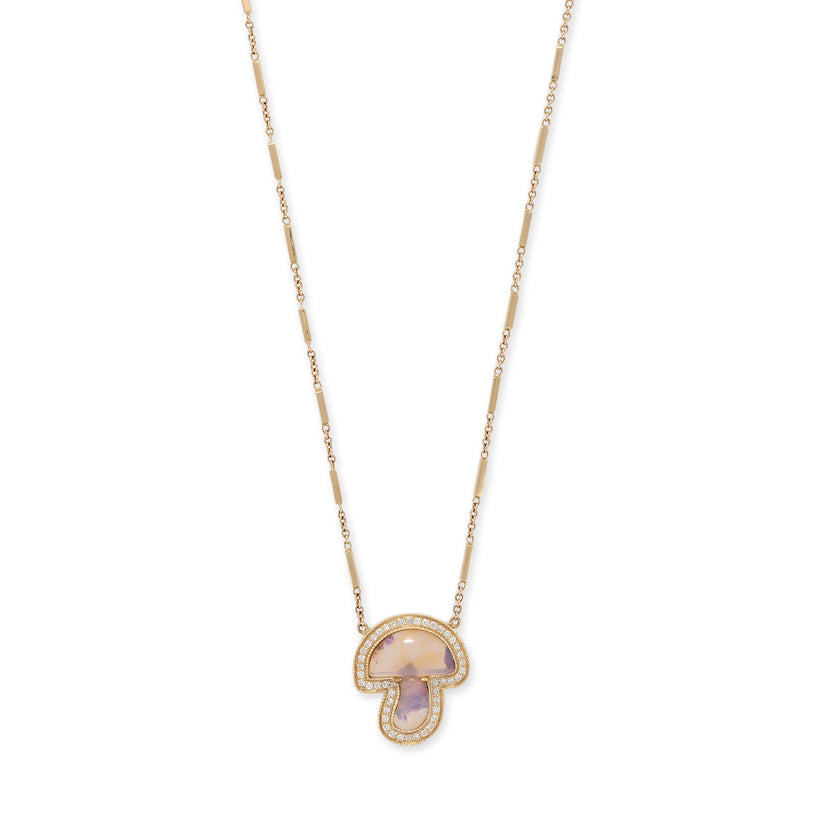 PAVE OPAL MUSHROOM MINI SMOOTH BAR NECKLACE