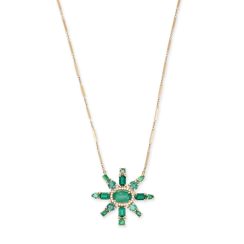 PAVE EMERALD ORNAMENT MINI SMOOTH BAR NECKLACE