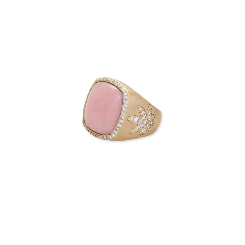 PAVE PINK OPAL SQUARE + PAVE SWEET LEAF SIDES RING