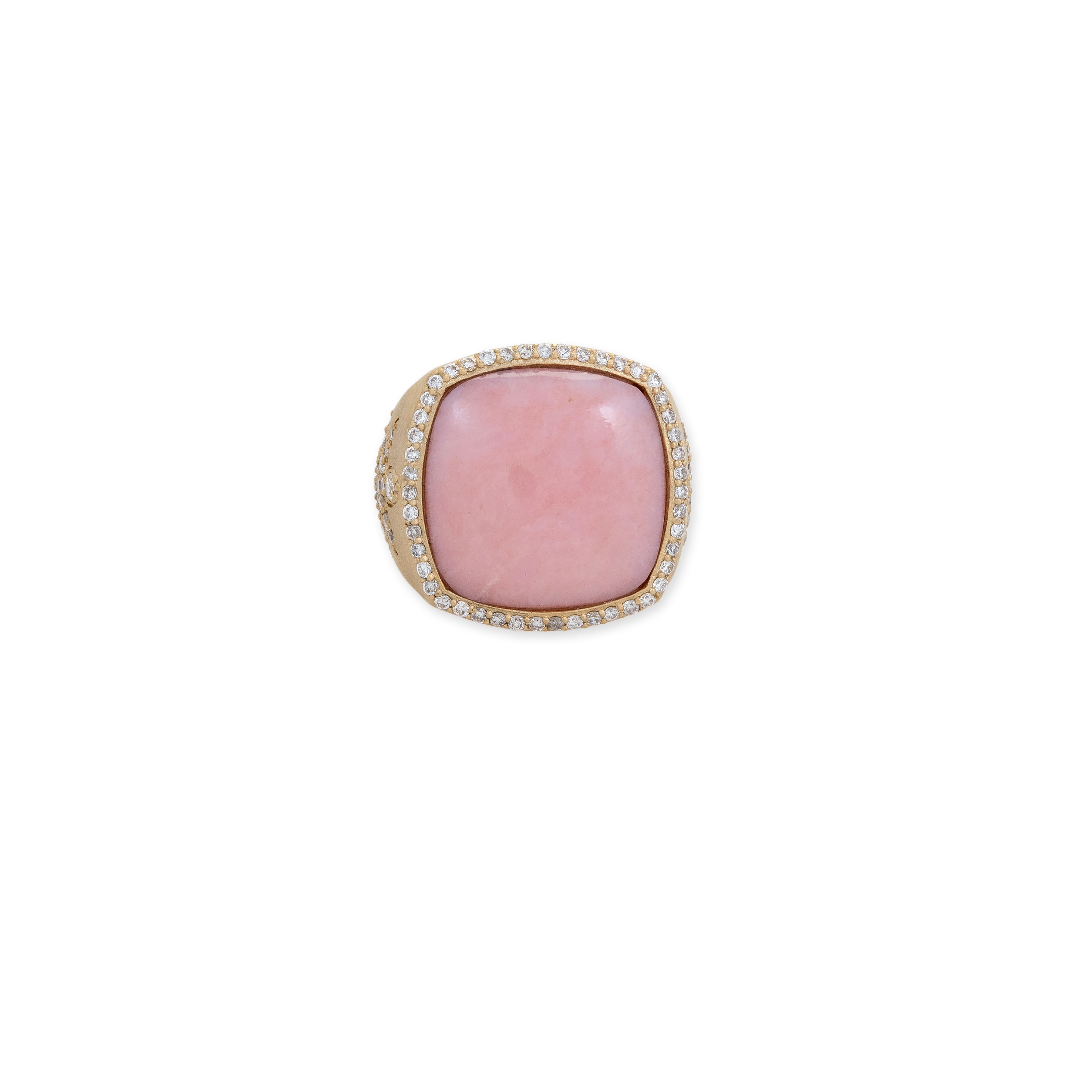 PAVE PINK OPAL SQUARE + PAVE SWEET LEAF SIDES RING