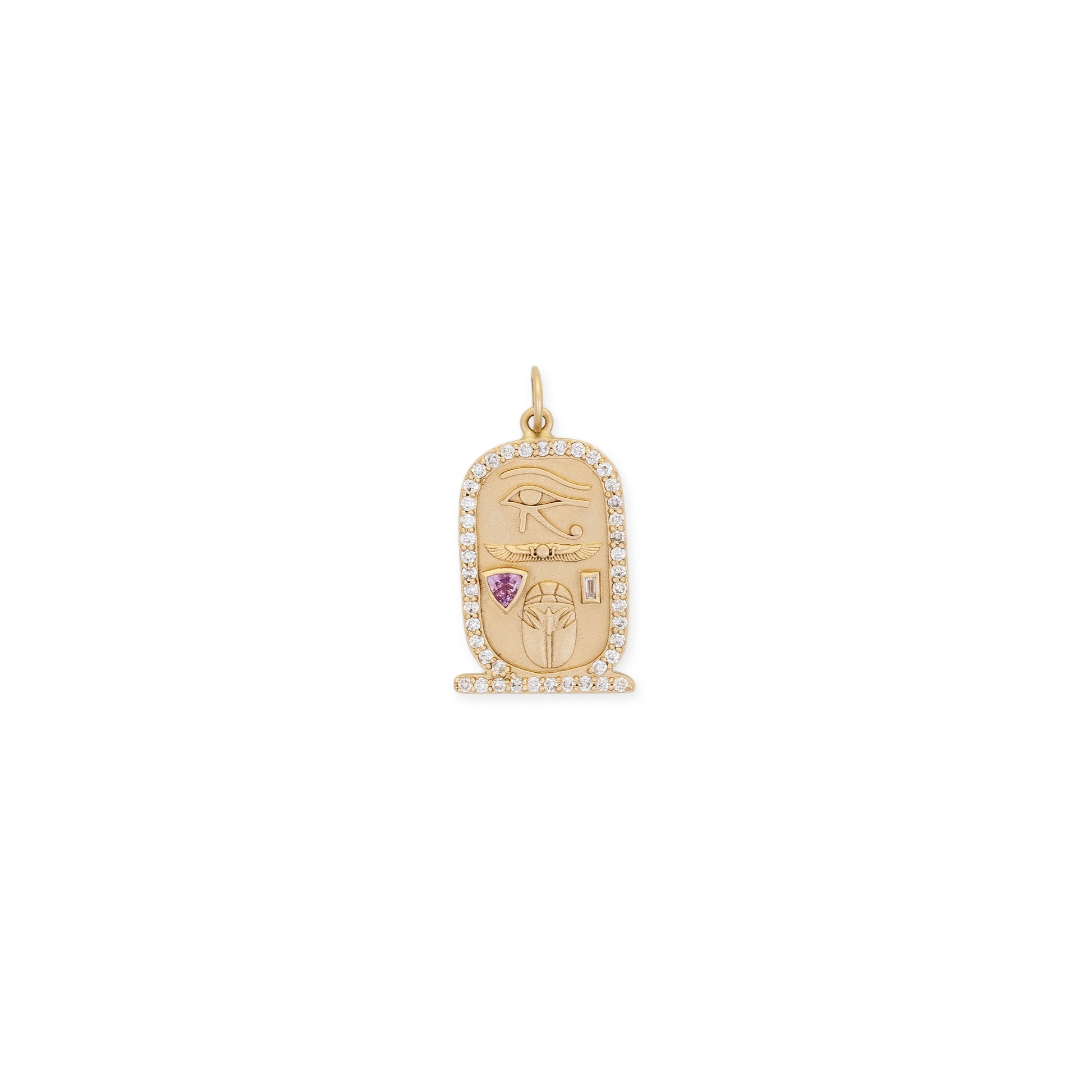 PAVE PINK SAPPHIRE TRILLION + BAGUETTE DIAMOND CARTOUCHE CHARM