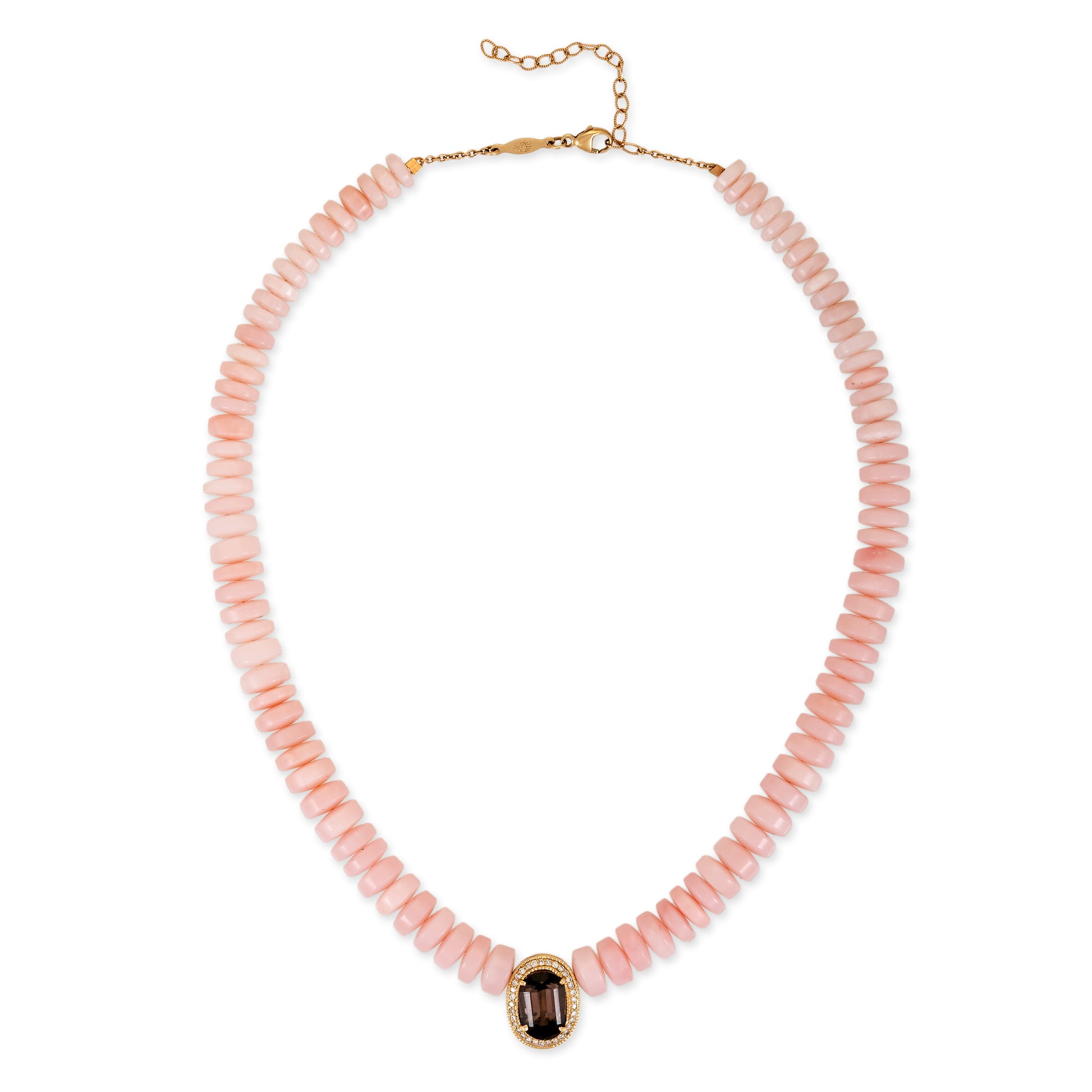 Pave Purple Tourmaline Oval Center On Pink Opal Beaded Necklace