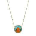 Pave Diamond Orange Agate Pyramid Scenic Inlay Necklace